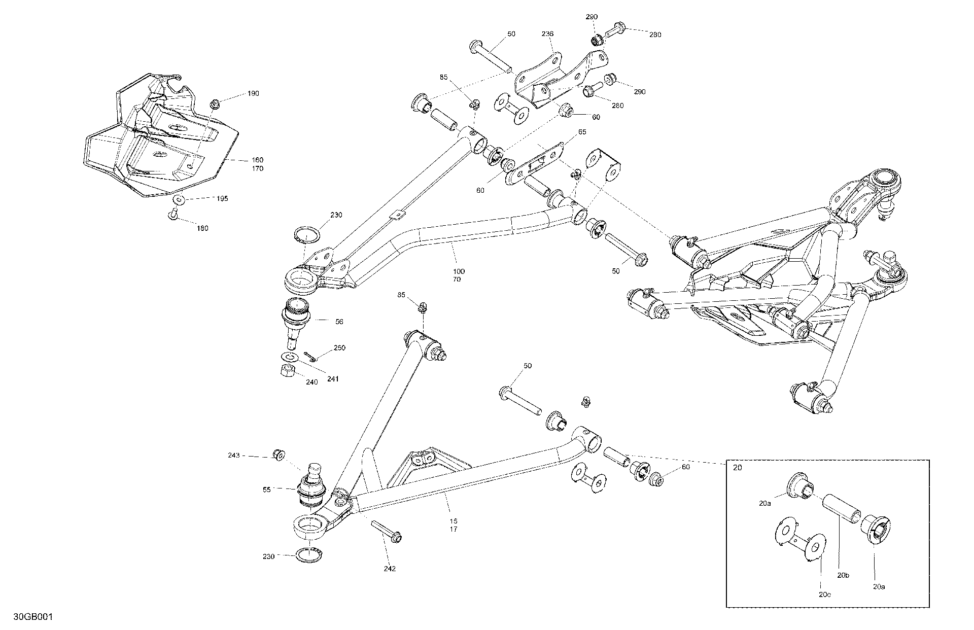 An Image of a Genuine Can-Am Parts Schematic Diagram showing the schematic - SUSPENSION - FRONT COMPONENTS