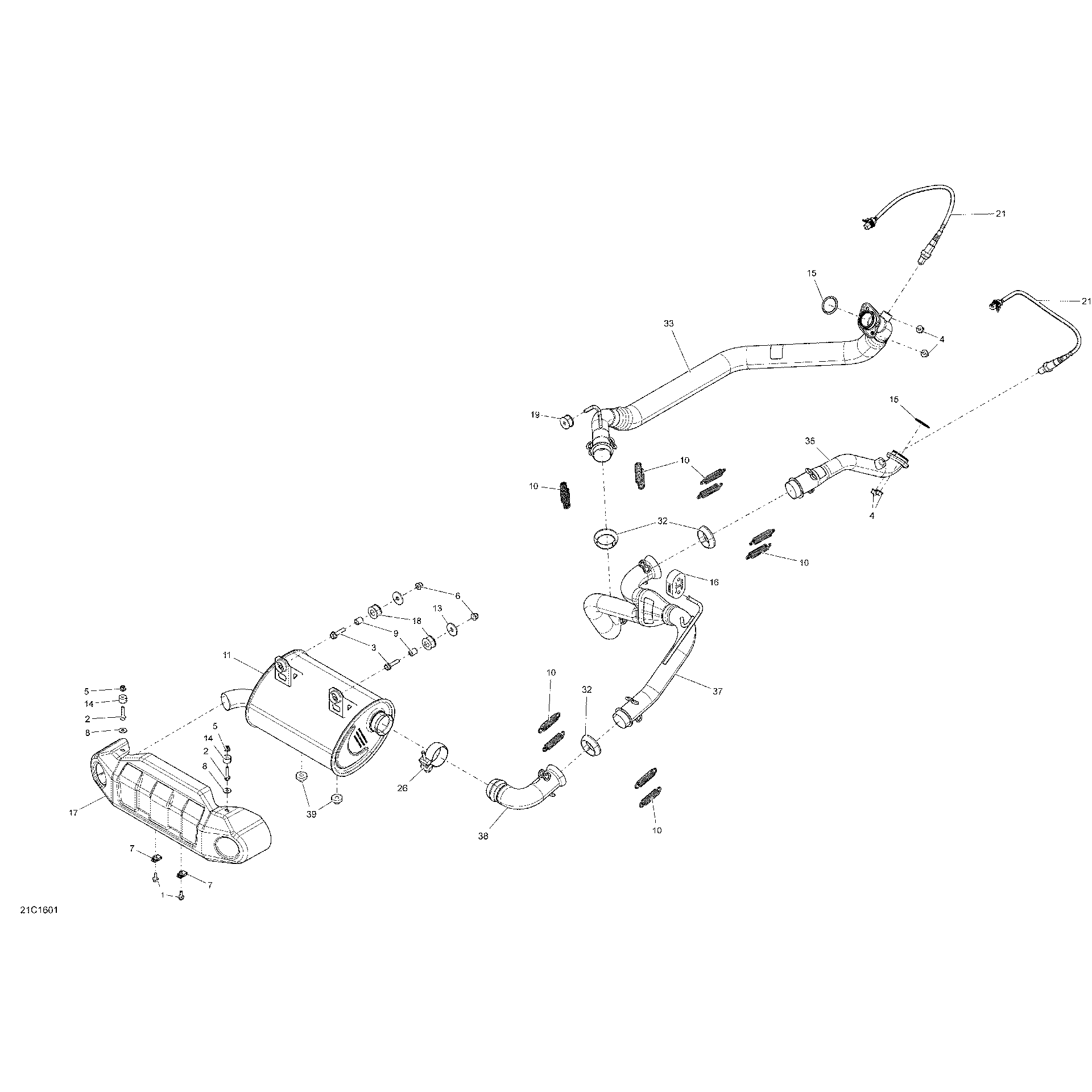 An Image of a Genuine Can-Am Parts Schematic Diagram showing the schematic - EXHAUST SYSTEM