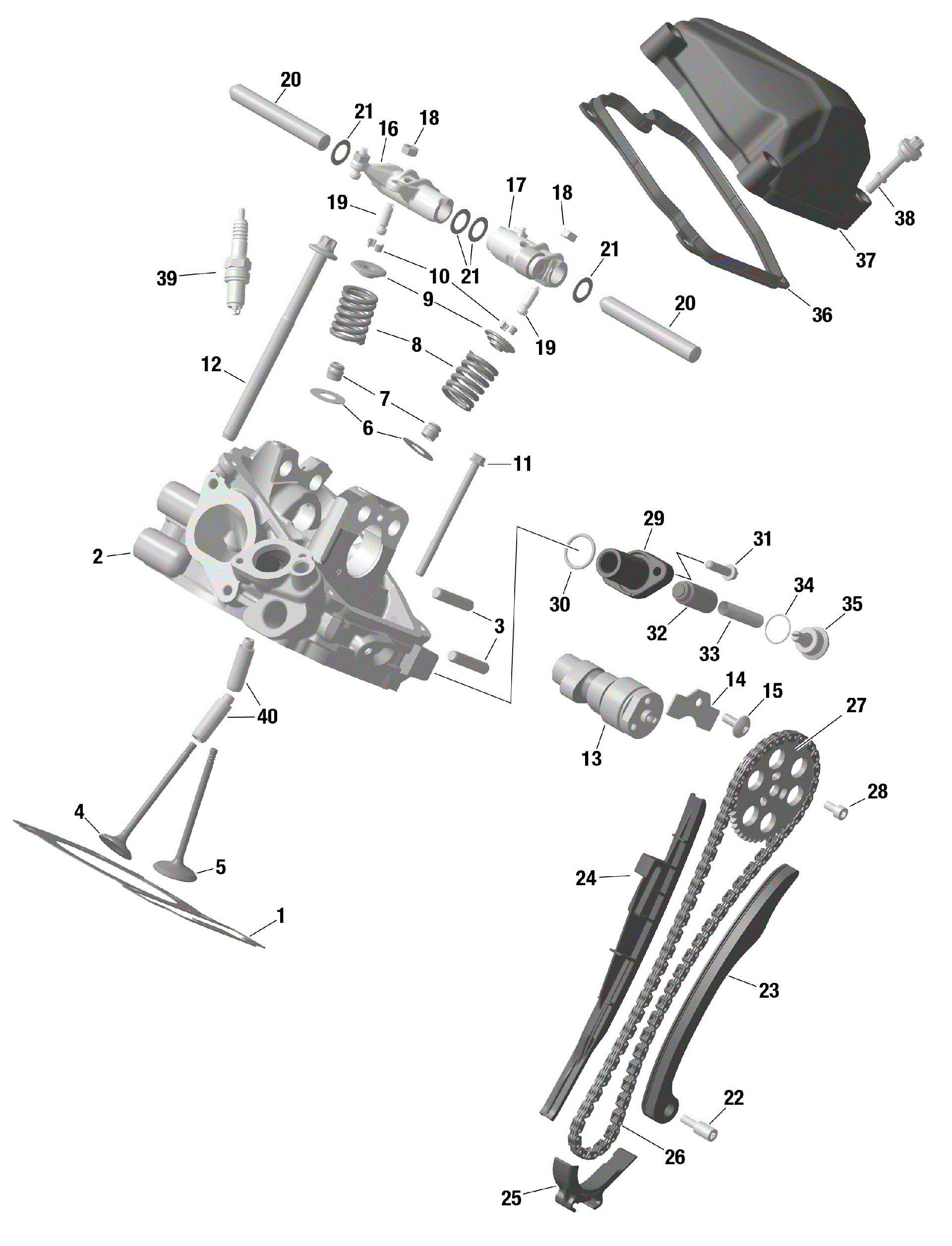 An Image of a Genuine Can-Am Parts Schematic Diagram showing the schematic - ROTAX - REAR CYLINDER HEAD