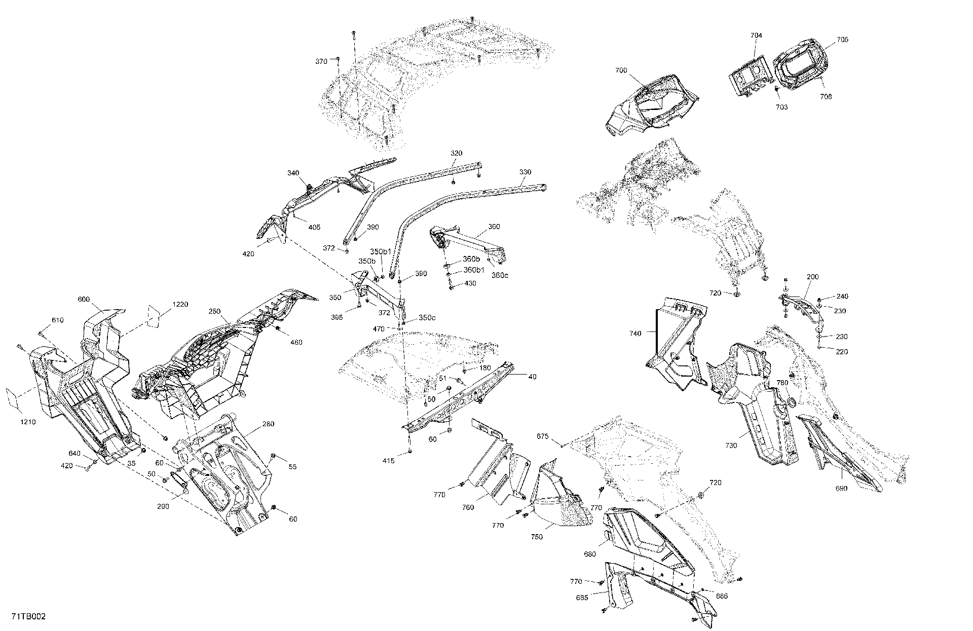 An Image of a Genuine Can-Am Parts Schematic Diagram showing the schematic - BODY - FRONT SECTION