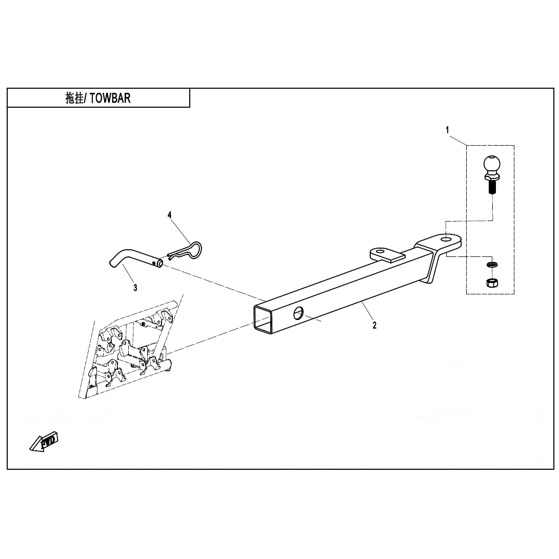 An Image of a genuine CFMOTO Parts Schematic Diagram showing the group - TOWBAR (SPLIT) - 2020 CFMOTO CFORCE 400