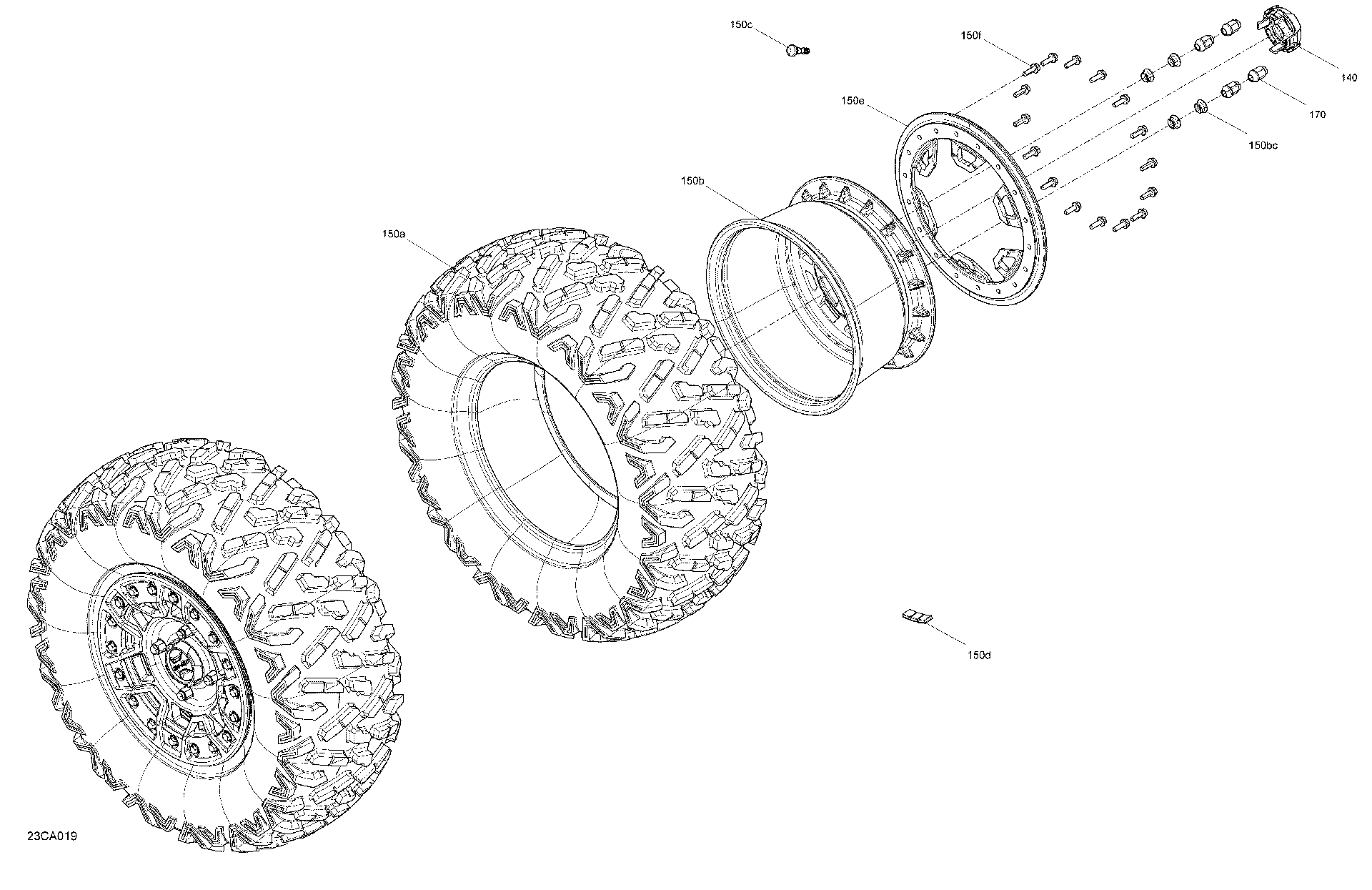 An Image of a Genuine Can-Am Parts Schematic Diagram showing the schematic - DRIVE - REAR WHEELS - X RS