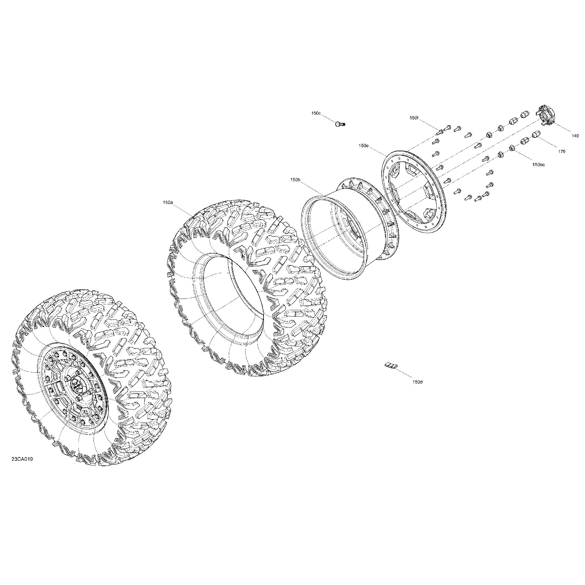 An Image of a Genuine Can-Am Parts Schematic Diagram showing the schematic - DRIVE - REAR WHEELS - X RS