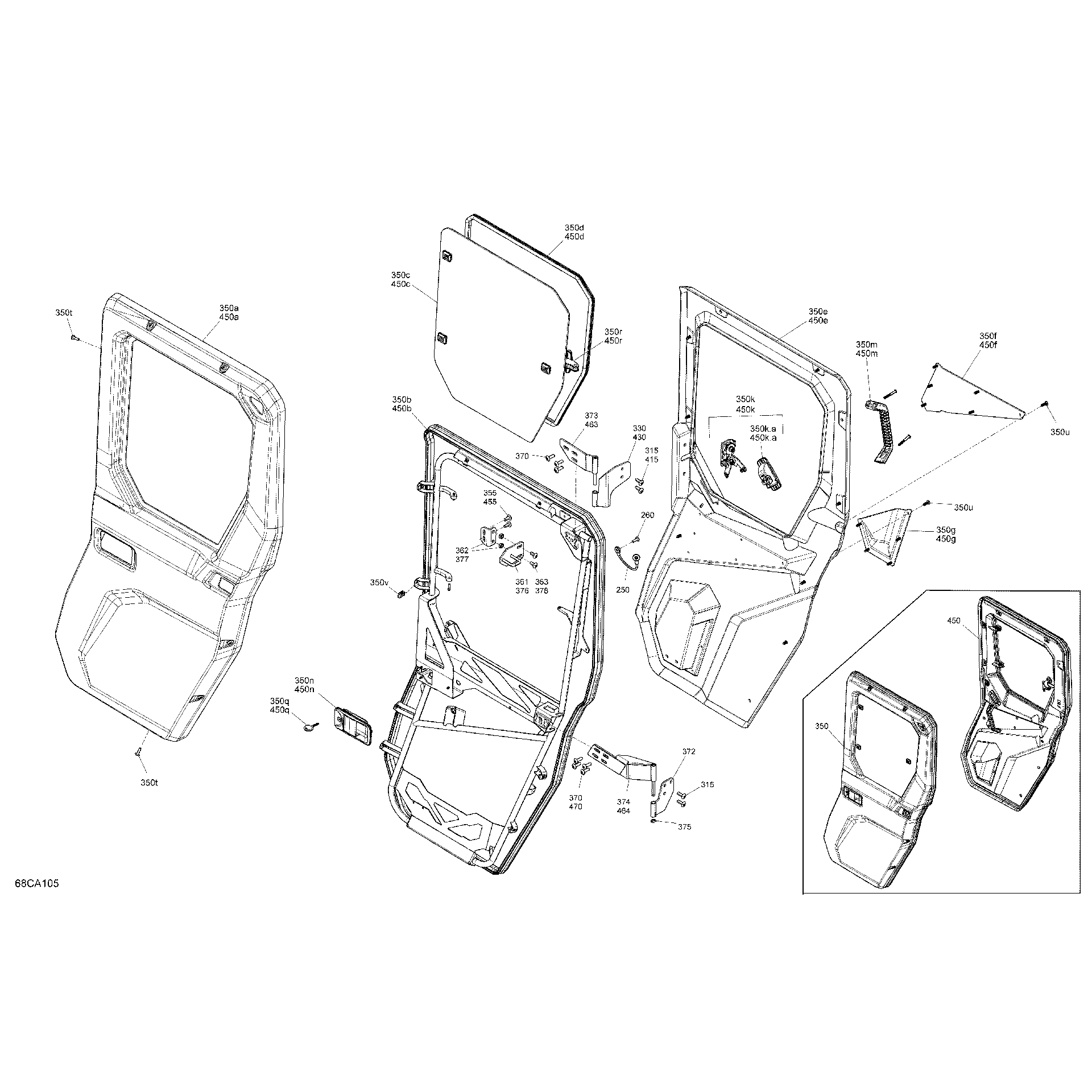 An Image of a Genuine Can-Am Parts Schematic Diagram showing the schematic - BODY - DOORS - REAR SECTION