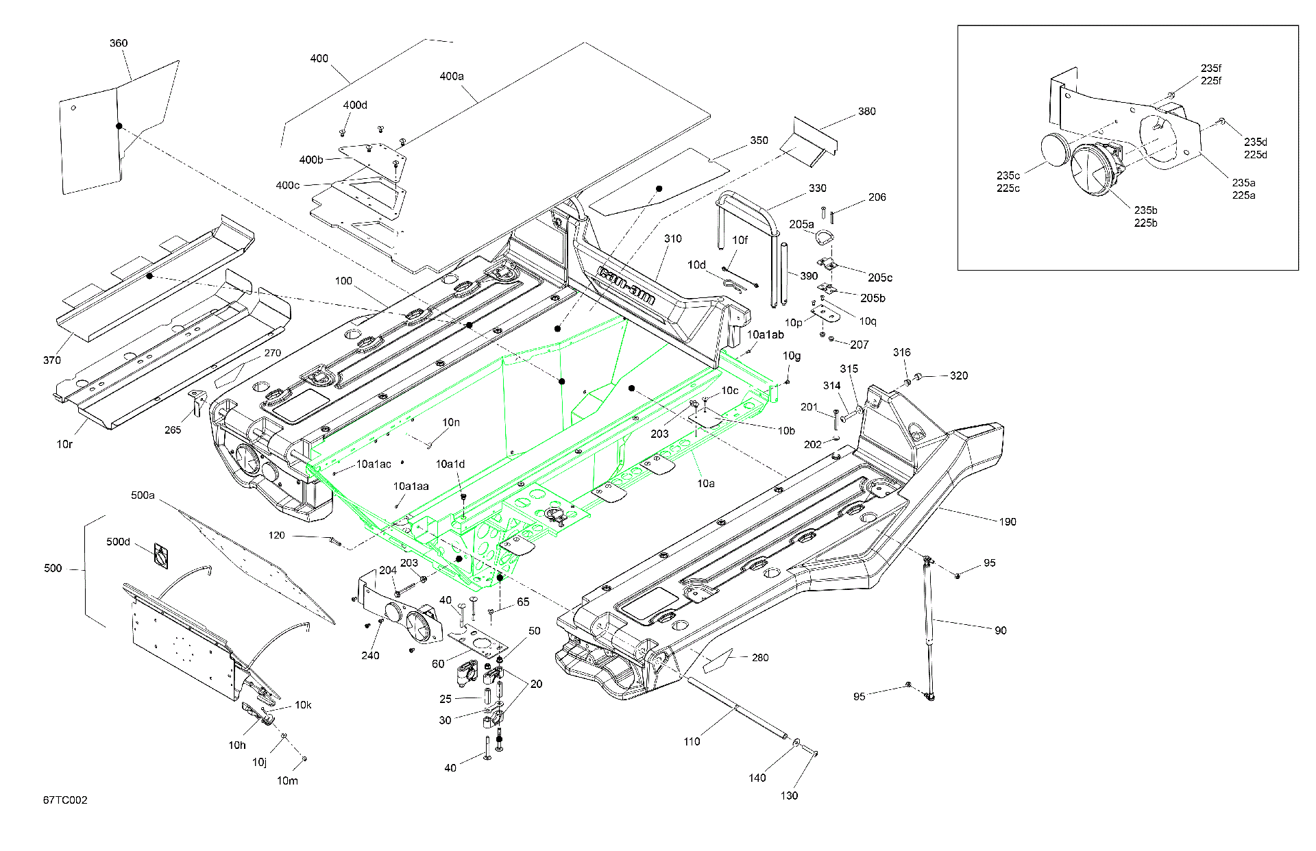 An Image of a Genuine Can-Am Parts Schematic Diagram showing the schematic - BODY - CARGO PLATFORM