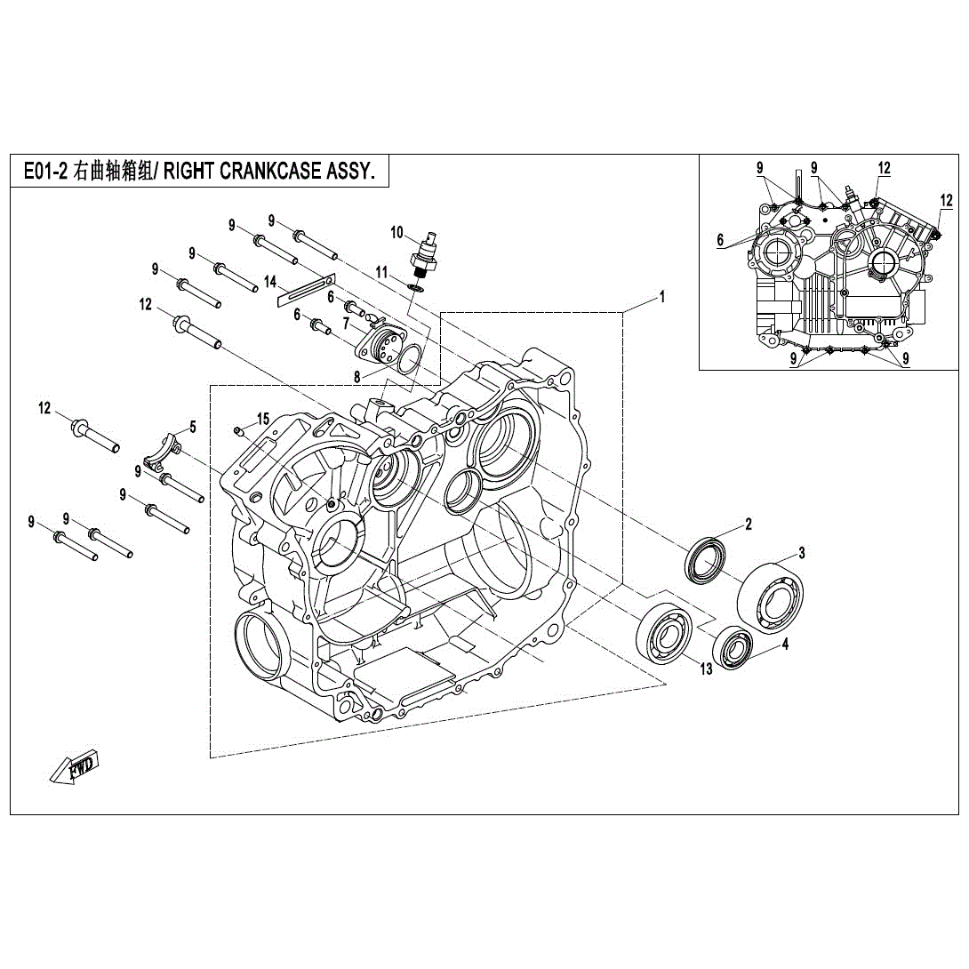 An Image of a genuine CFMOTO Parts Schematic Diagram showing the group - RIGHT CRANKCASE ASSY - 2019 CFMOTO CFORCE 600