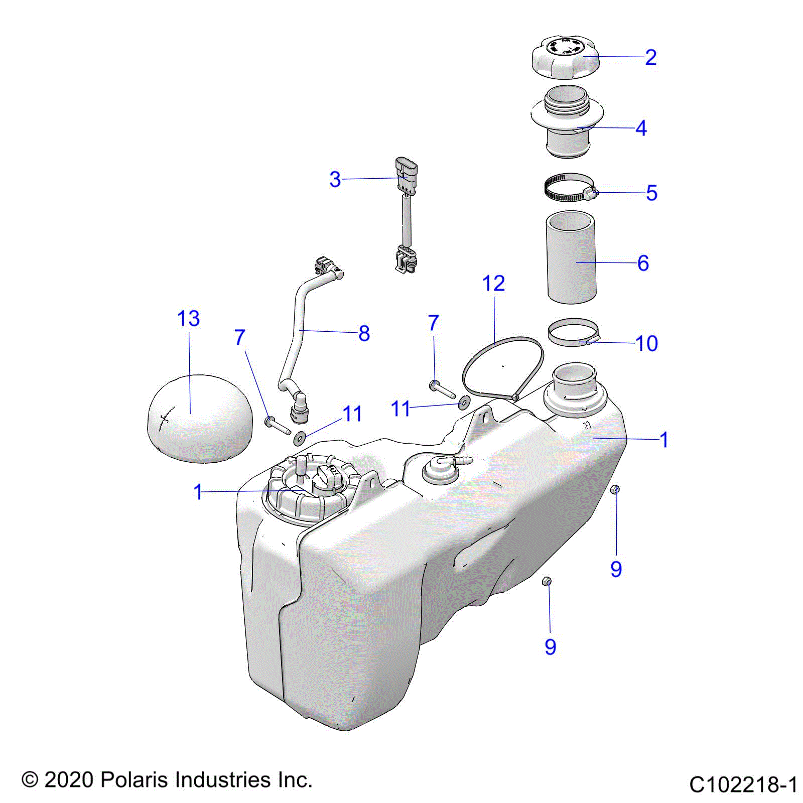 An Image of a Genuine Polaris Parts Schematic Diagram showing the schematic - FUEL SYSTEM: FUEL TANK - 2023 POLARIS SPORTSMAN XP 1000 48" LE RIDE COMMAND