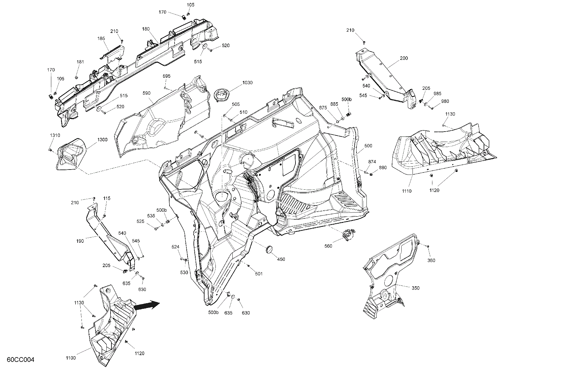 An Image of a Genuine Can-Am Parts Schematic Diagram showing the schematic - CAB INTERIOR - FIREWALL