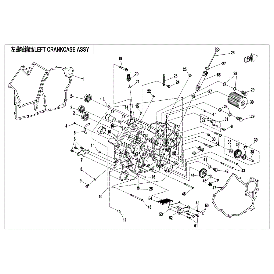 An Image of a Genuine CFMOTO Parts Schematic Diagram showing the schematic - LEFT CRANKCASE ASSY. - 2019 CFMOTO UFORCE 1000
