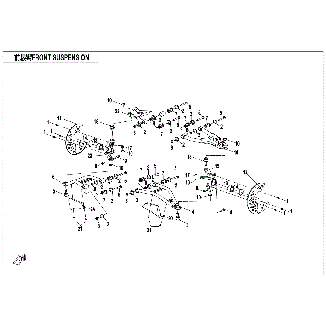 An Image of a genuine CFMOTO Parts Schematic Diagram showing the group - FRONT SUSPENSION - 2020 CFMOTO CFORCE 800 XC