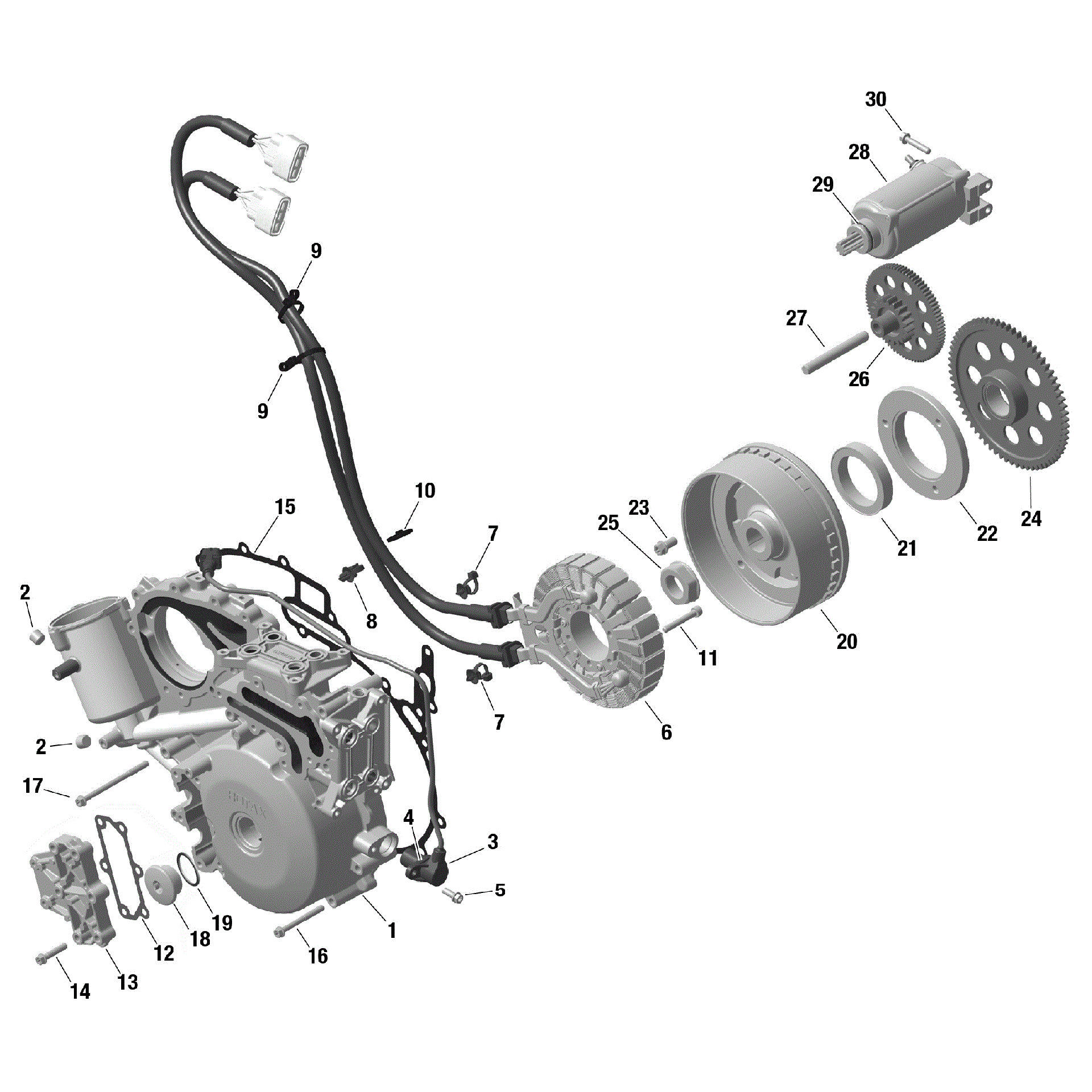 An Image of a Genuine Can-Am Parts Schematic Diagram showing the schematic - ROTAX - MAGNETO AND ELECTRIC STARTER