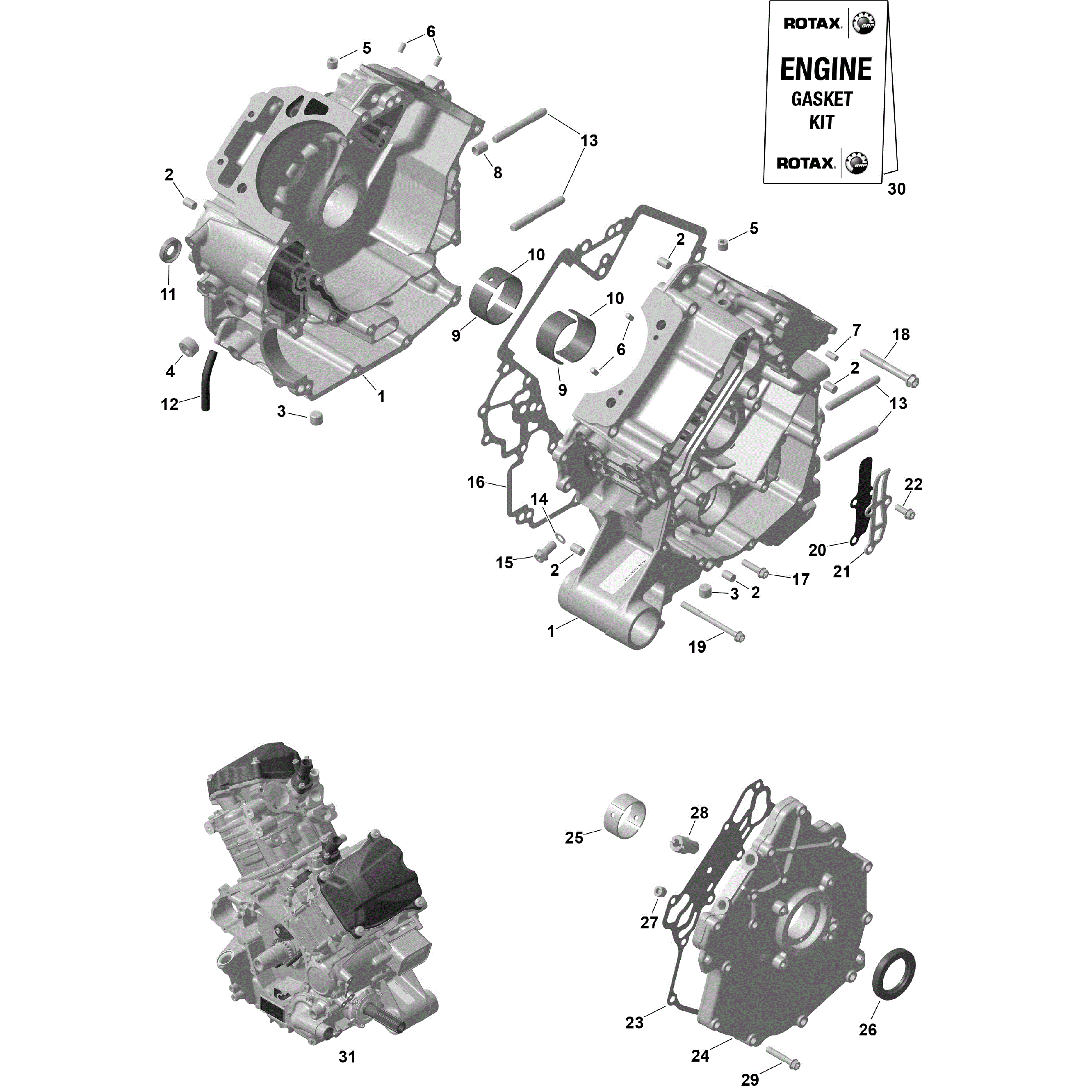 An Image of a Genuine Can-Am Parts Schematic Diagram showing the schematic - ROTAX - CRANKCASE