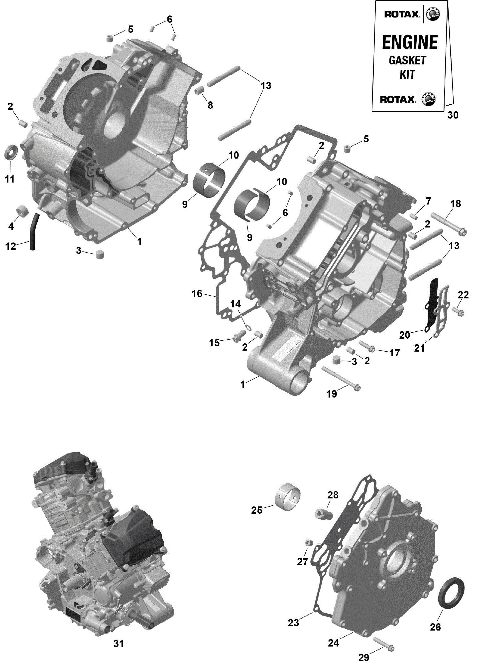 An Image of a Genuine Can-Am Parts Schematic Diagram showing the schematic - ROTAX - CRANKCASE