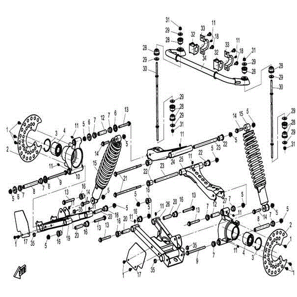 An Image of a Genuine CFMOTO Parts Schematic Diagram showing the schematic - REAR SUSPENSION - 2015 CFMOTO ZFORCE 600