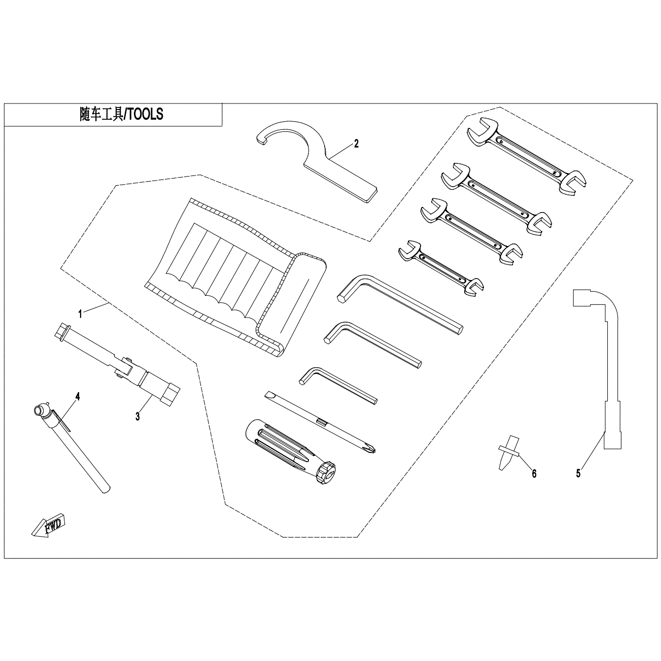 An Image of a Genuine CFMOTO Parts Schematic Diagram showing the schematic - TOOLS - 2021 CFMOTO ZFORCE 800 Trail