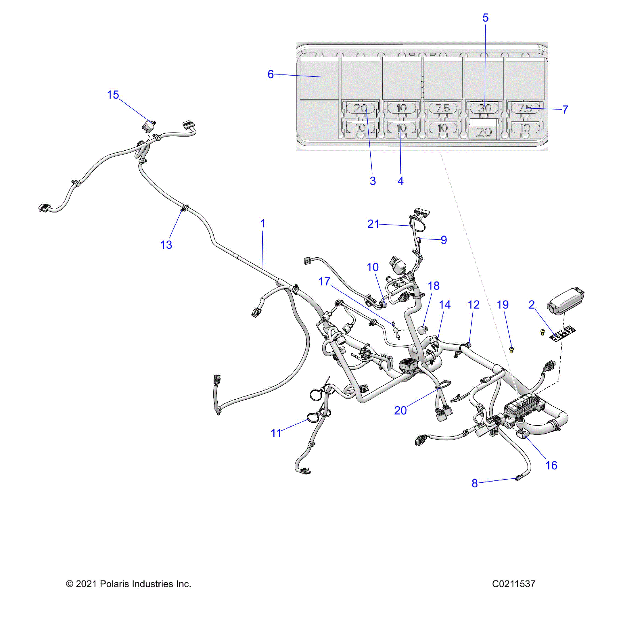 An Image of a Genuine Polaris Parts Schematic Diagram showing the schematic - ELECTRICAL: HARNESS - 2022 POLARIS SPORTSMAN 850 EPS 48"