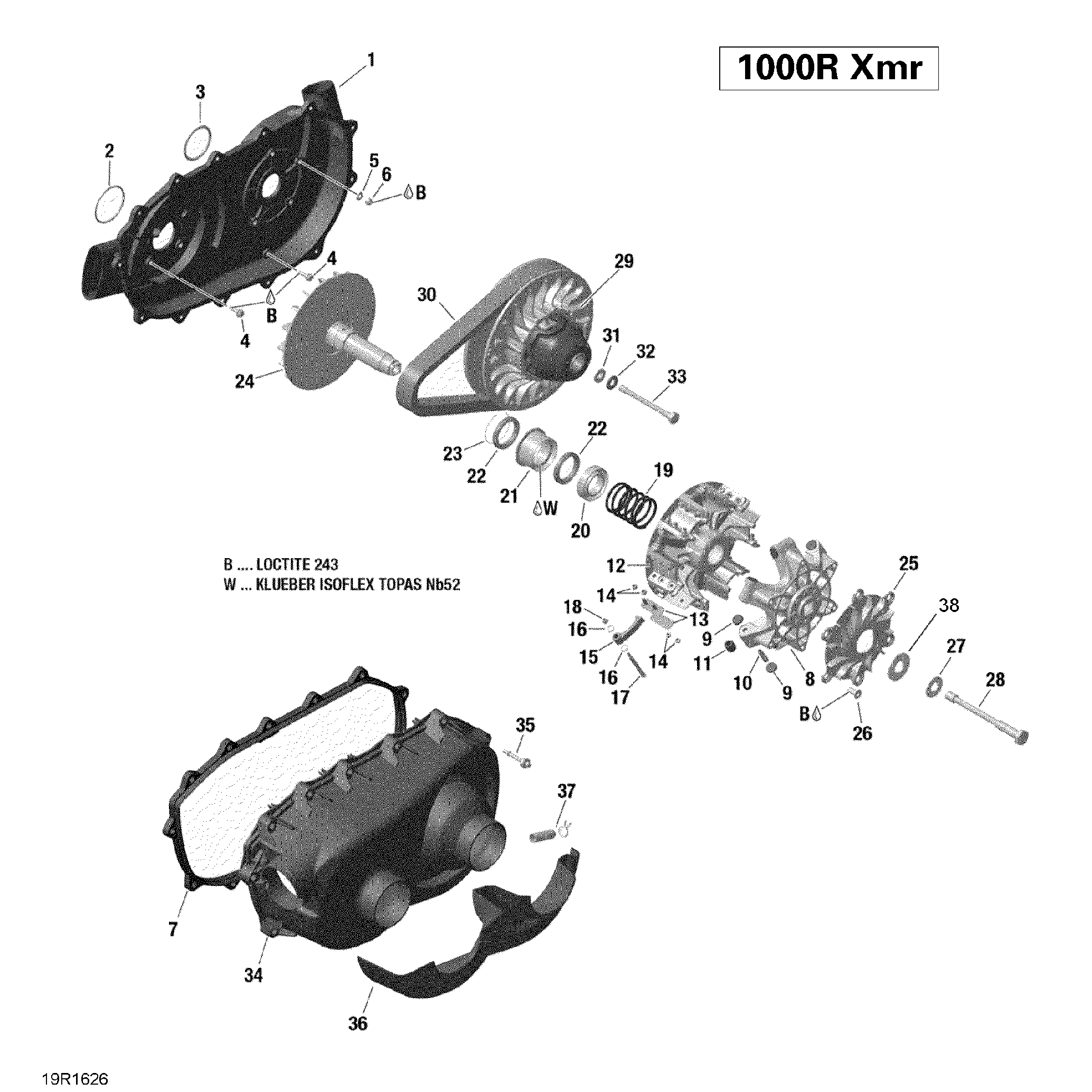 An Image of a Genuine Can-Am Parts Schematic Diagram showing the schematic - TRANSMISSION - X MR