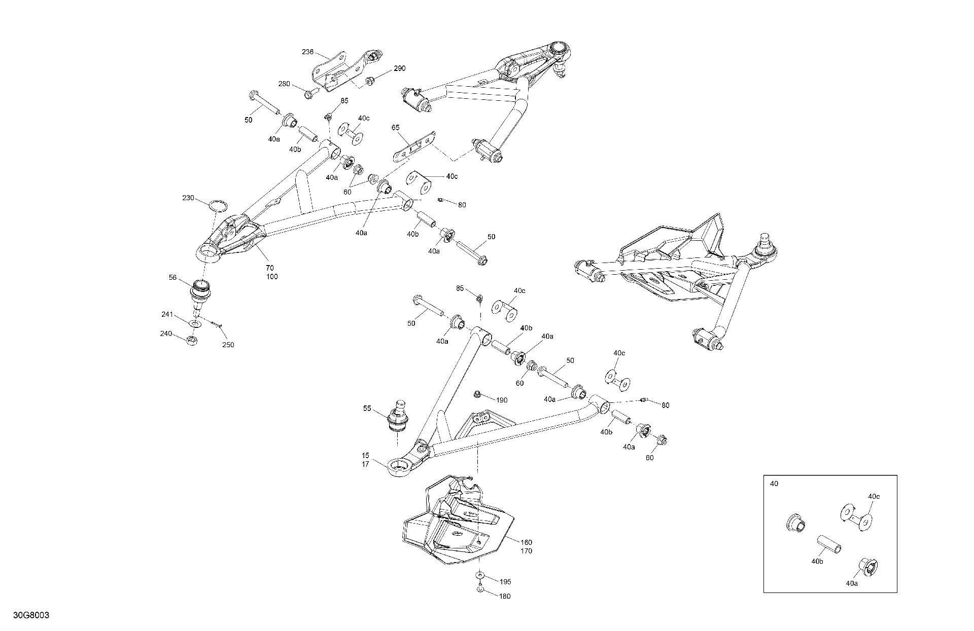An Image of a Genuine Can-Am Parts Schematic Diagram showing the schematic - SUSPENSION - FRONT COMPONENTS