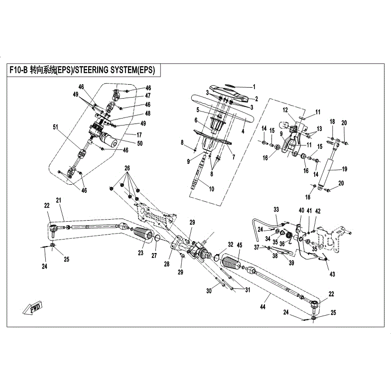 An Image of a Genuine CFMOTO Parts Schematic Diagram showing the schematic - STEERING SYSTEM (EPS) - 2018 CFMOTO ZFORCE 800 Trail