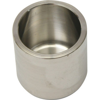 A cylindrical Brake Caliper Piston by All Balls, crafted from high grade 304 stainless steel with polished surfaces, viewed from an angle that reveals its hollow interior.