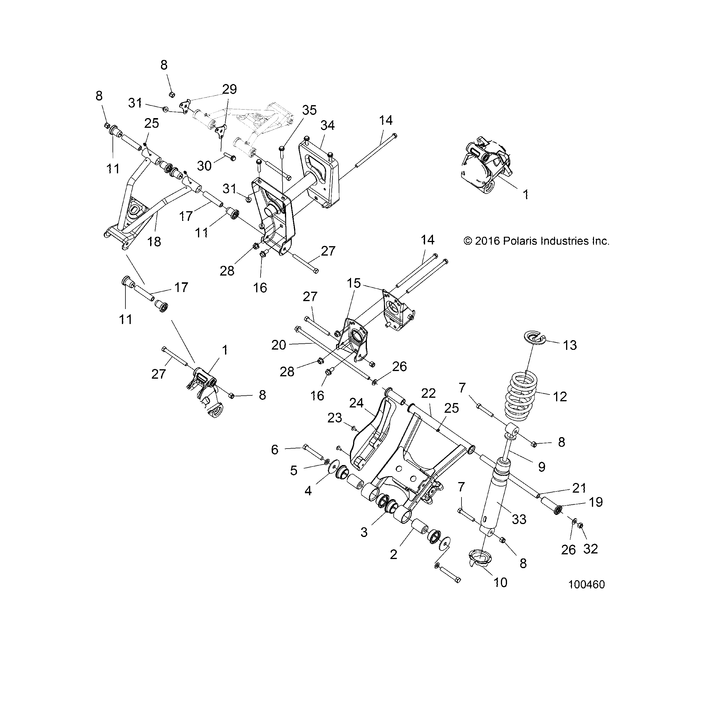 An Image of a Genuine Polaris Parts Schematic Diagram showing the schematic - SUSPENSION: MID - 2018 POLARIS SPORTSMAN 570 6X6