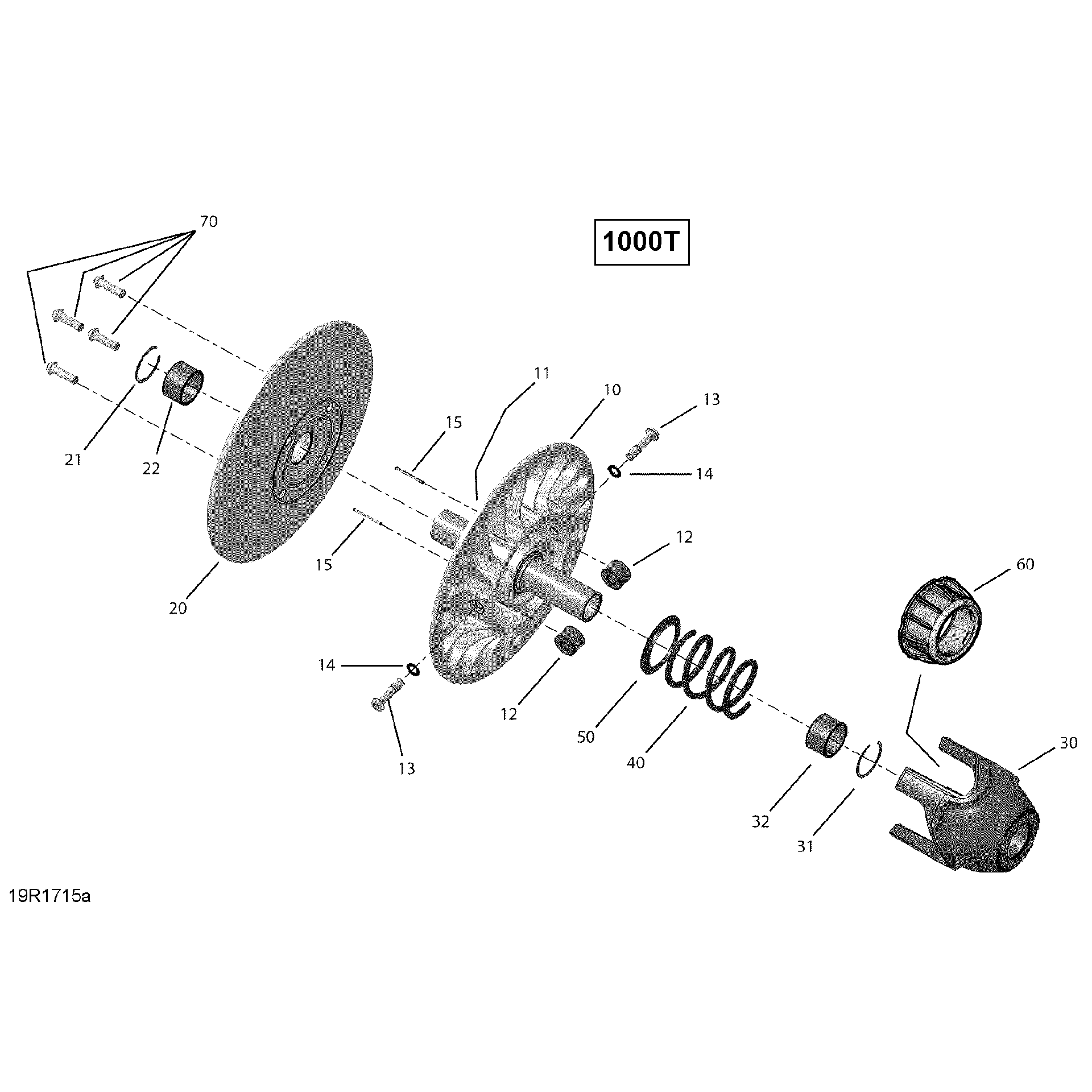 An Image of a Genuine Can-Am Parts Schematic Diagram showing the schematic - TRANSMISSION DRIVEN PULLEY - TURBO