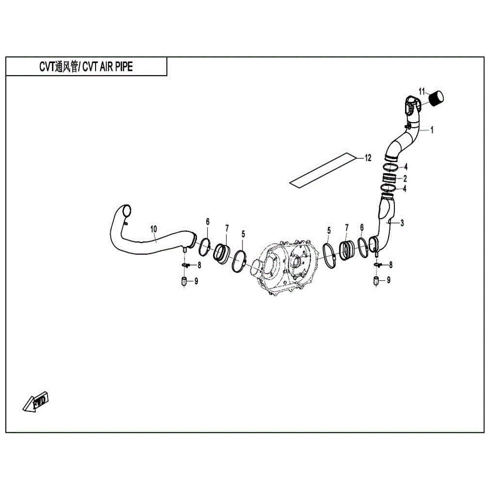 An Image of a genuine CFMOTO Parts Schematic Diagram showing the group - CVT AIR PIPE - 2021 CFMOTO CFORCE 400