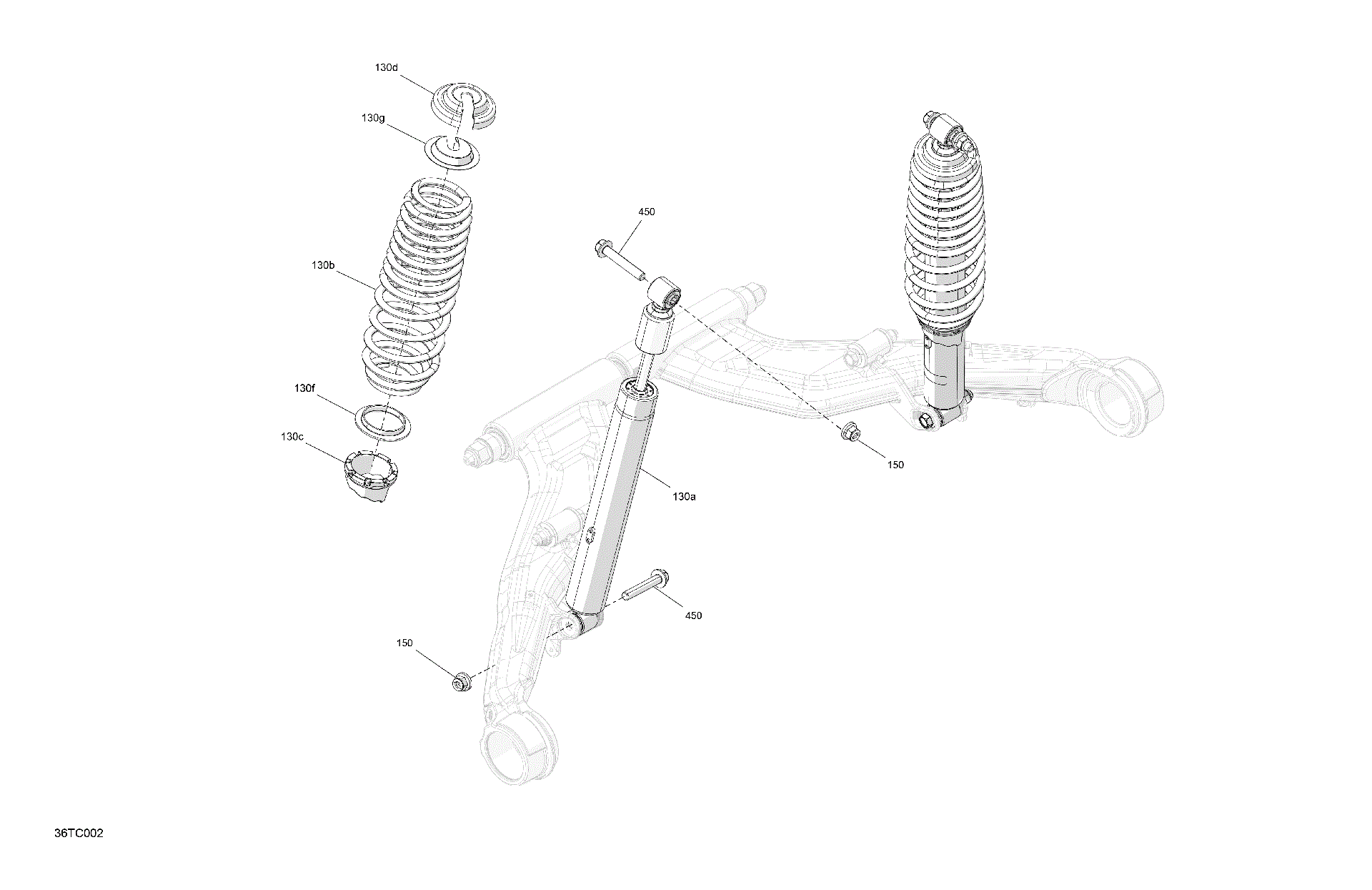 An Image of a Genuine Can-Am Parts Schematic Diagram showing the schematic - SUSPENSION - REAR SHOCKS