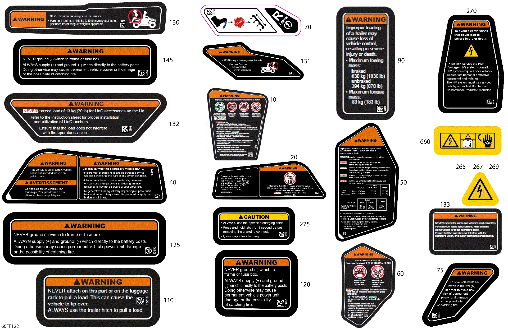 An Image of a Genuine Can-Am Parts Schematic Diagram showing the schematic - BODY - WARNING DECALS