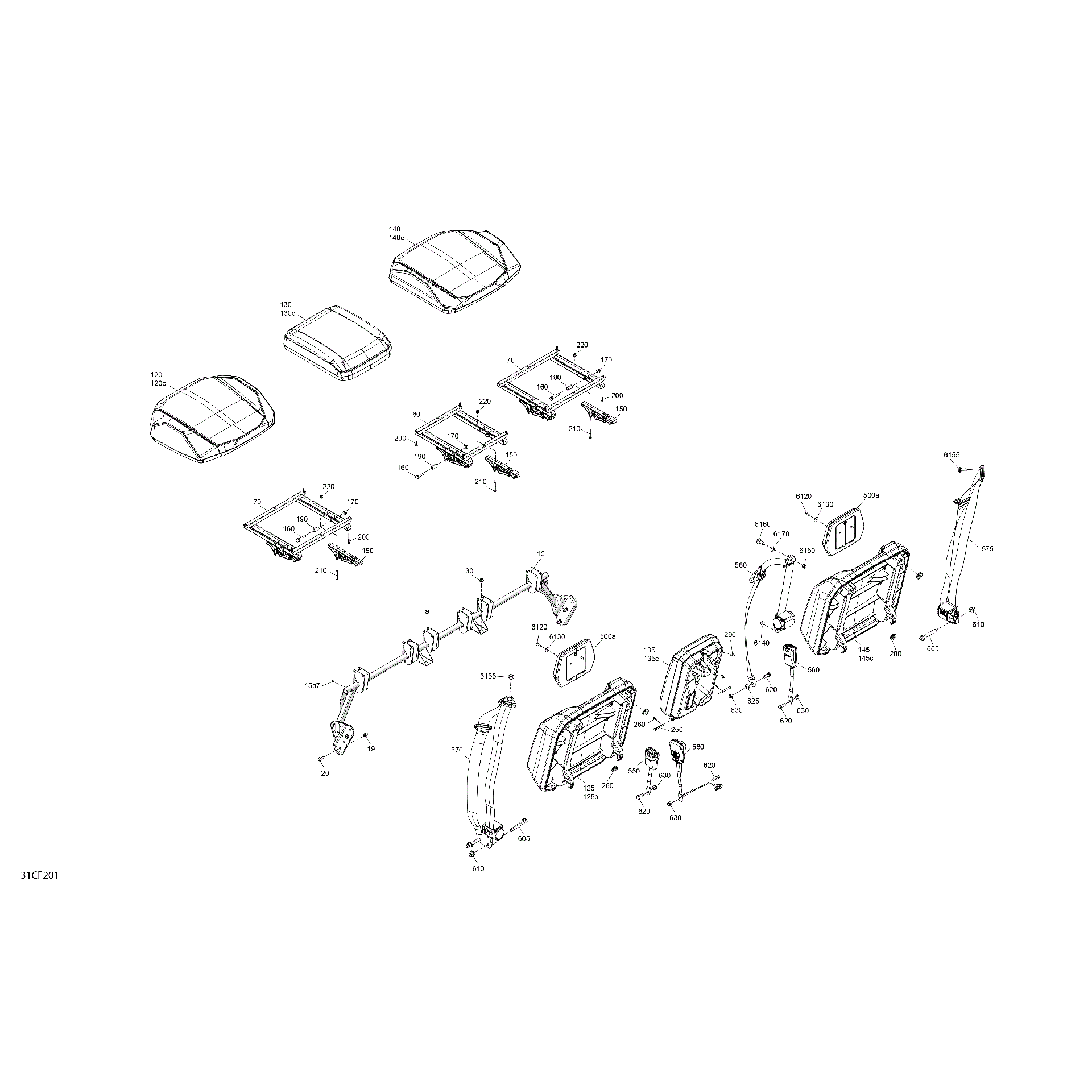 An Image of a Genuine Can-Am Parts Schematic Diagram showing the schematic - BODY - SEAT - REAR SECTION