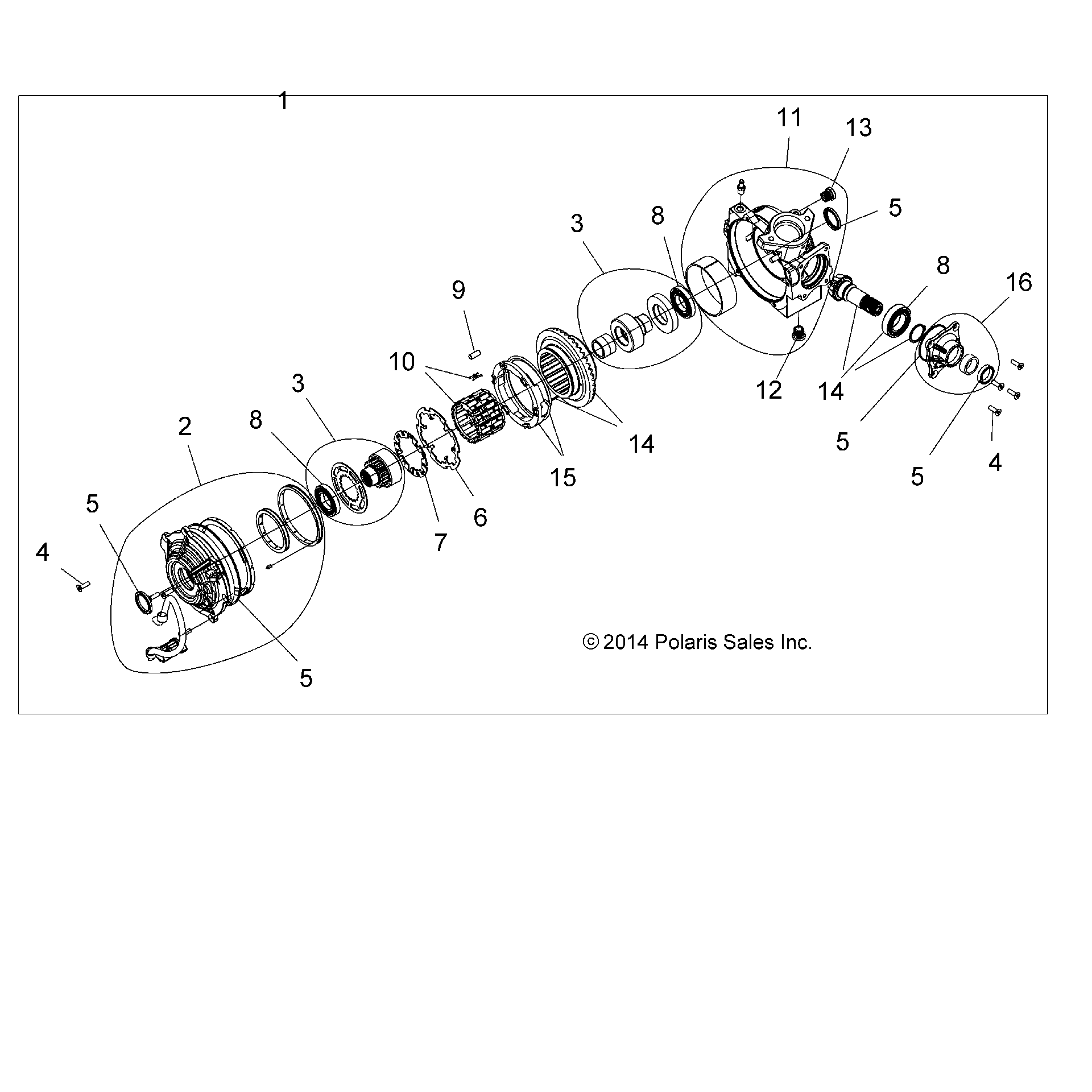 An Image of a Genuine Polaris Parts Schematic Diagram showing the schematic - DRIVE TRAIN: FRONT GEARCASE INTERNALS - 2015 POLARIS SPORTSMAN 1000 XP