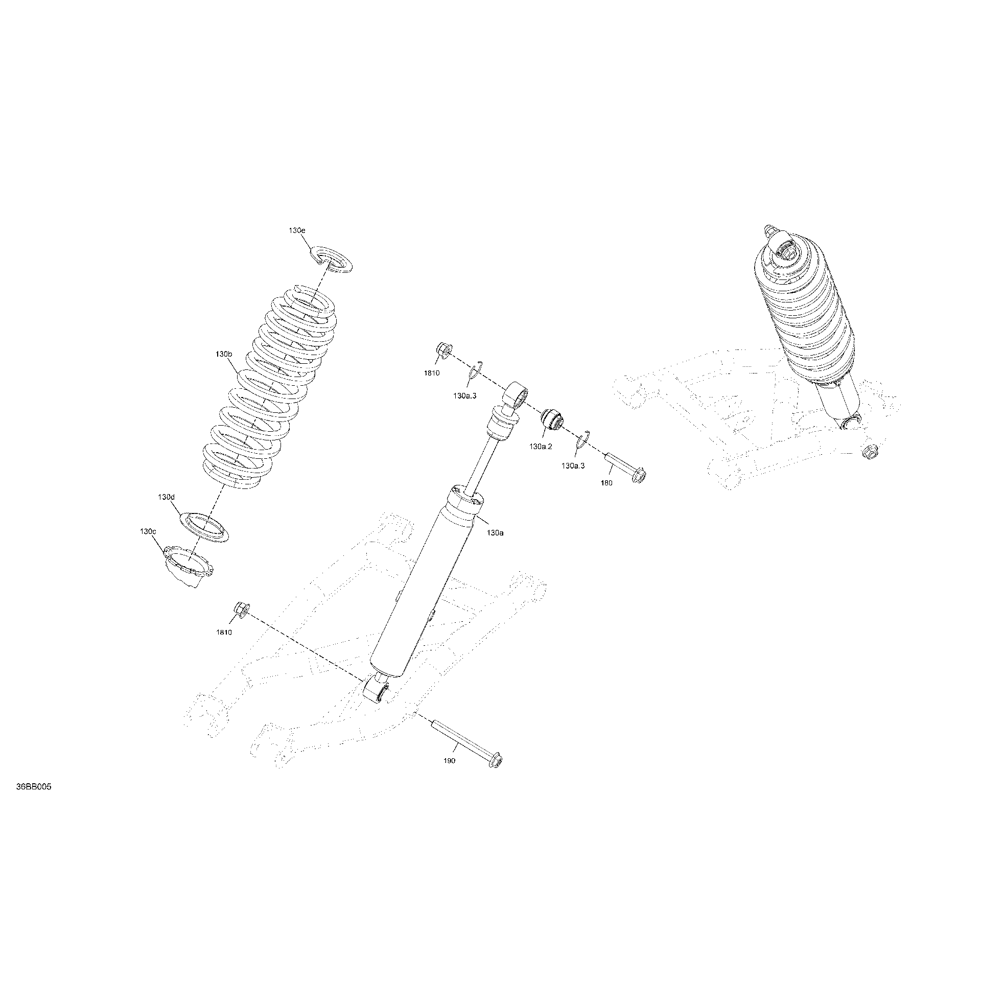 An Image of a Genuine Can-Am Parts Schematic Diagram showing the schematic - SUSPENSION - REAR SHOCKS