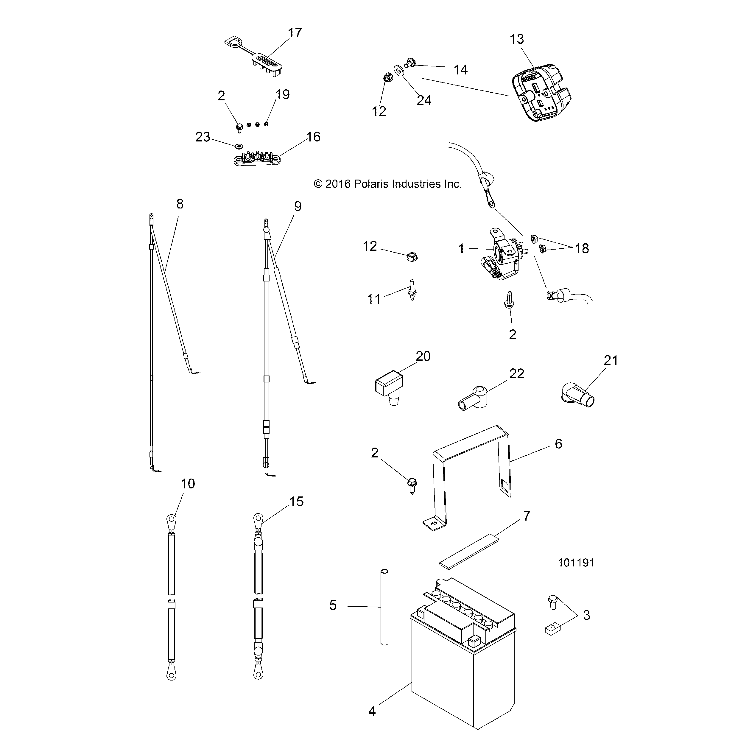 An Image of a Genuine Polaris Parts Schematic Diagram showing the schematic - ELECTRICAL: BATTERY - 2019 POLARIS ACE 570