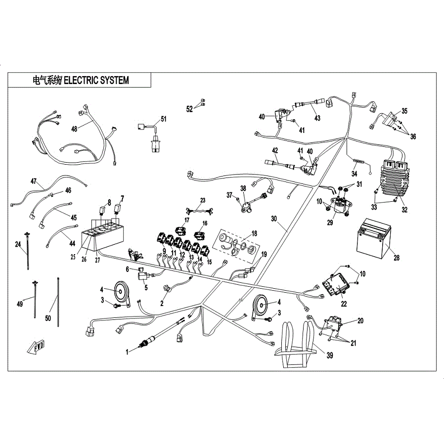 An Image of a Genuine CFMOTO Parts Schematic Diagram showing the schematic - ELECTRIC SYSTEM - 2019 CFMOTO ZFORCE 800 Trail