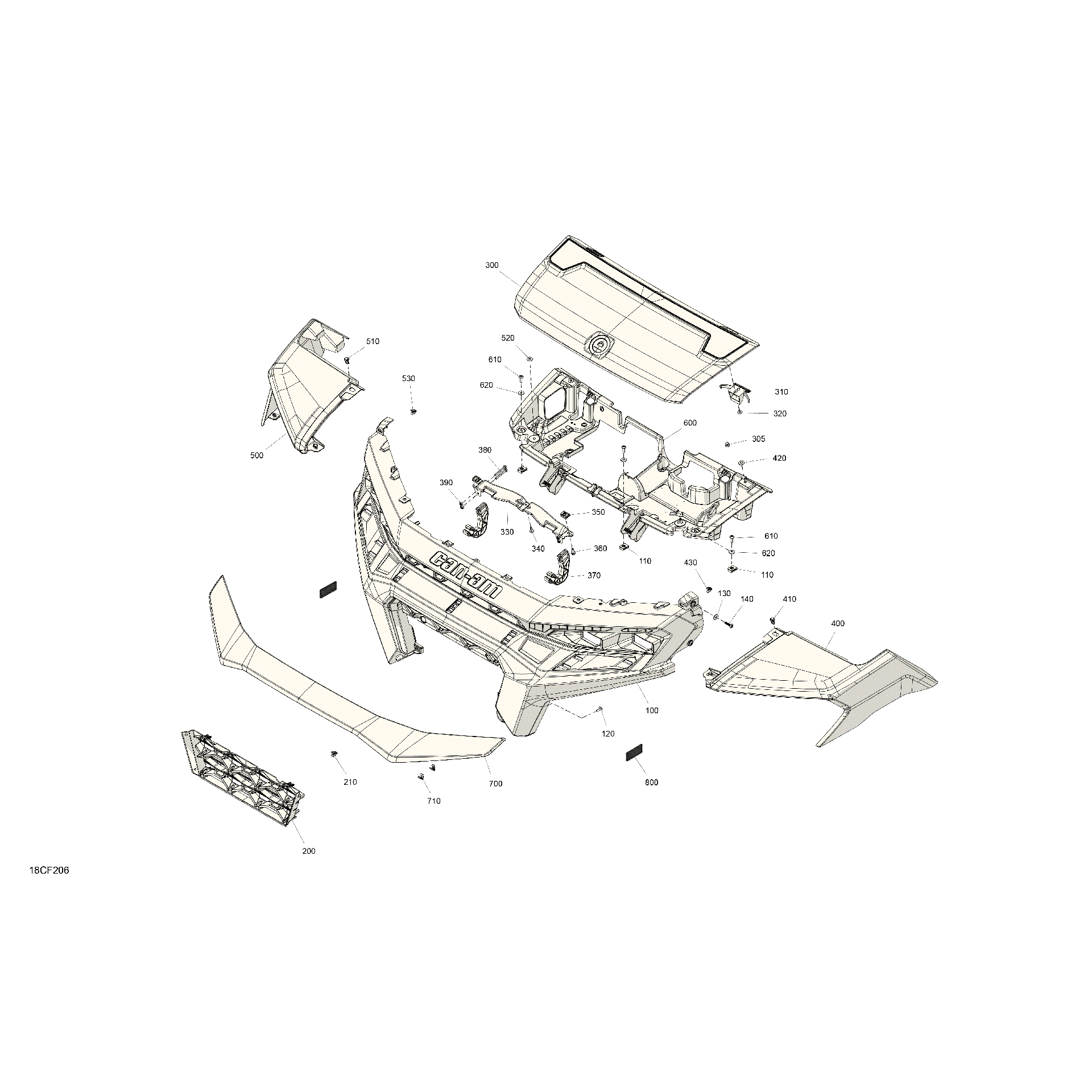 An Image of a Genuine Can-Am Parts Schematic Diagram showing the schematic - BODY - HOOD