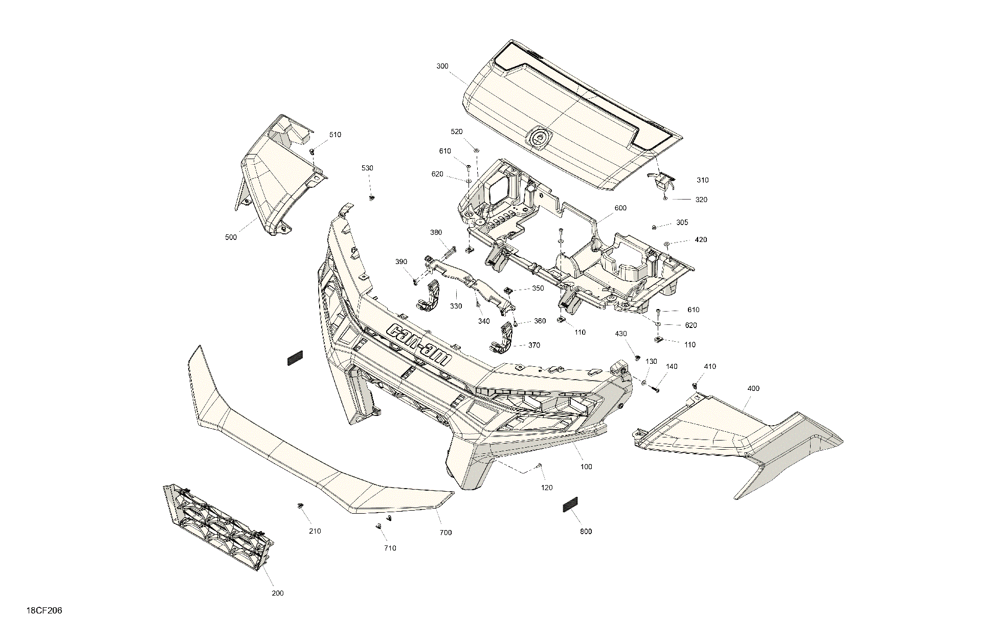An Image of a Genuine Can-Am Parts Schematic Diagram showing the schematic - BODY - HOOD