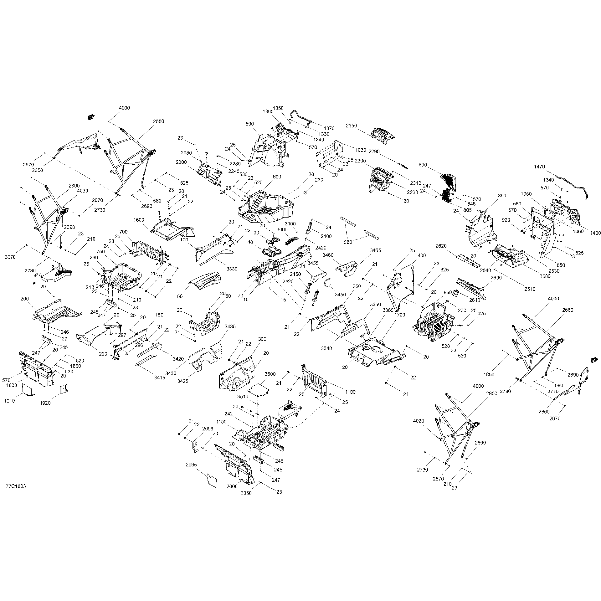 An Image of a Genuine Can-Am Parts Schematic Diagram showing the schematic - CAB INTERIOR COMMANDER MAX