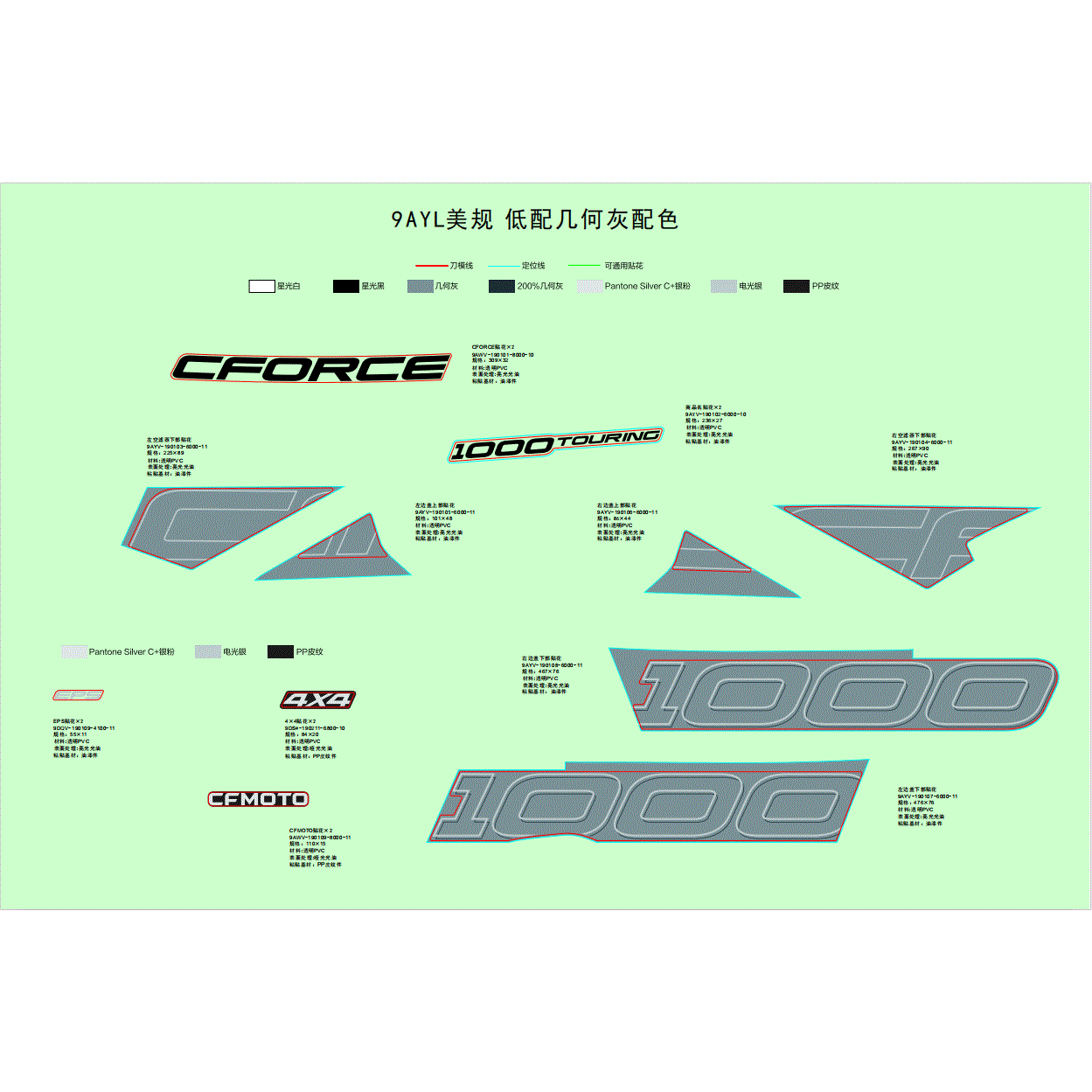 An Image of a genuine CFMOTO Parts Schematic Diagram showing the group - DECAL - 2024 CFMOTO CFORCE 1000 TOURING