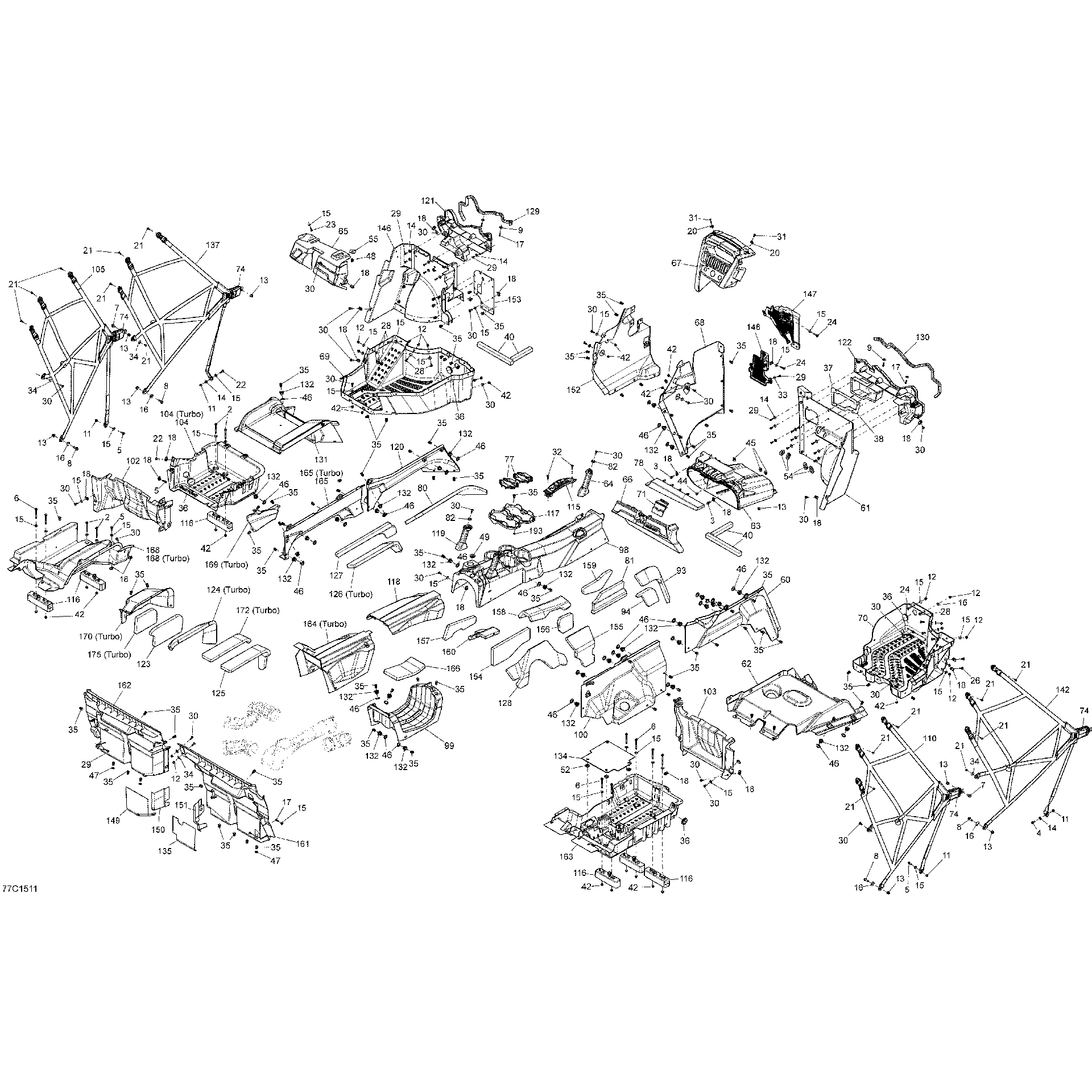 An Image of a Genuine Can-Am Parts Schematic Diagram showing the schematic - CAB INTERIOR _77C1511