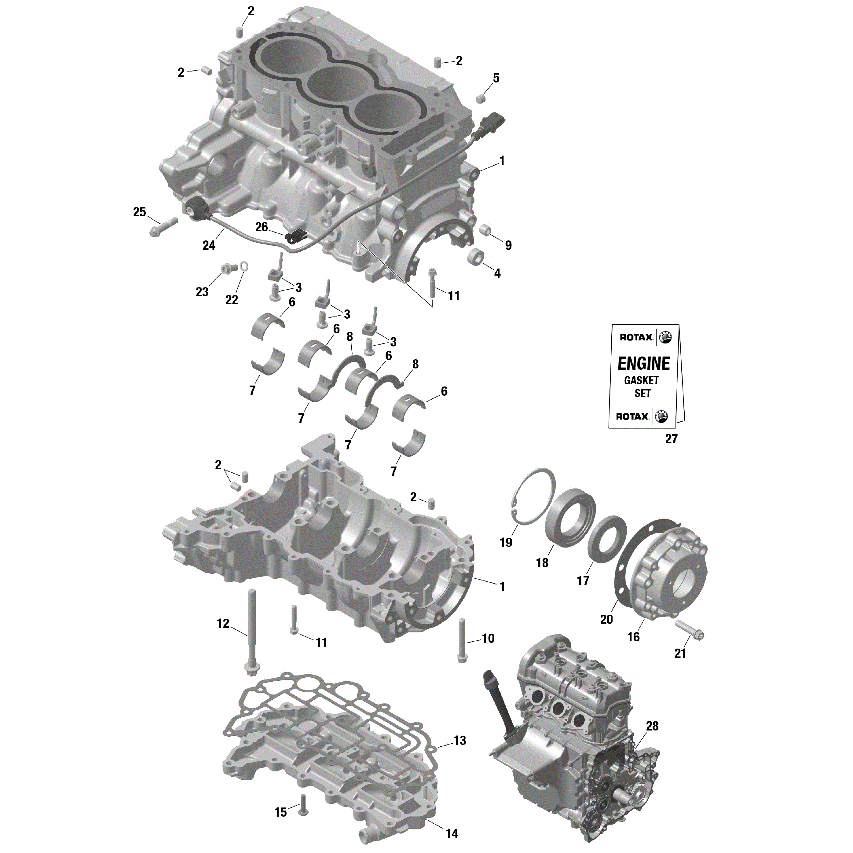 An Image of a Genuine Can-Am Parts Schematic Diagram showing the schematic - ROTAX - CRANKCASE