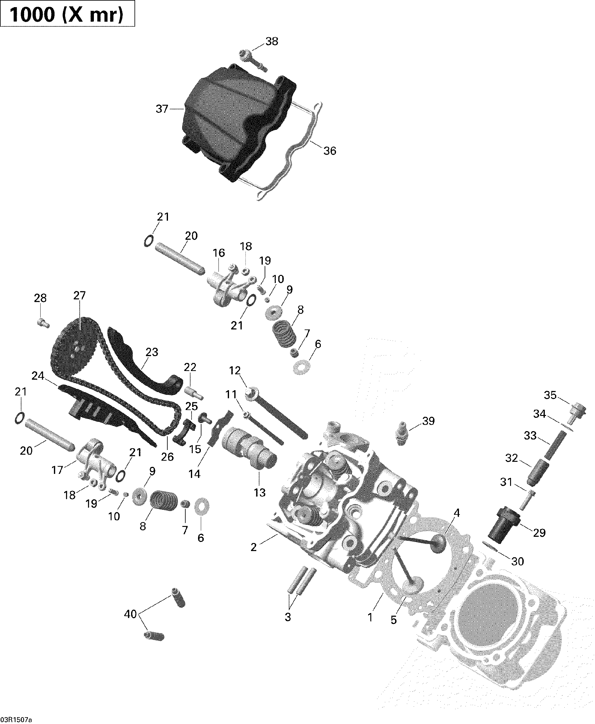 An Image of a Genuine Can-Am Parts Schematic Diagram showing the schematic - CYLINDER HEAD FRONT _03R1507A