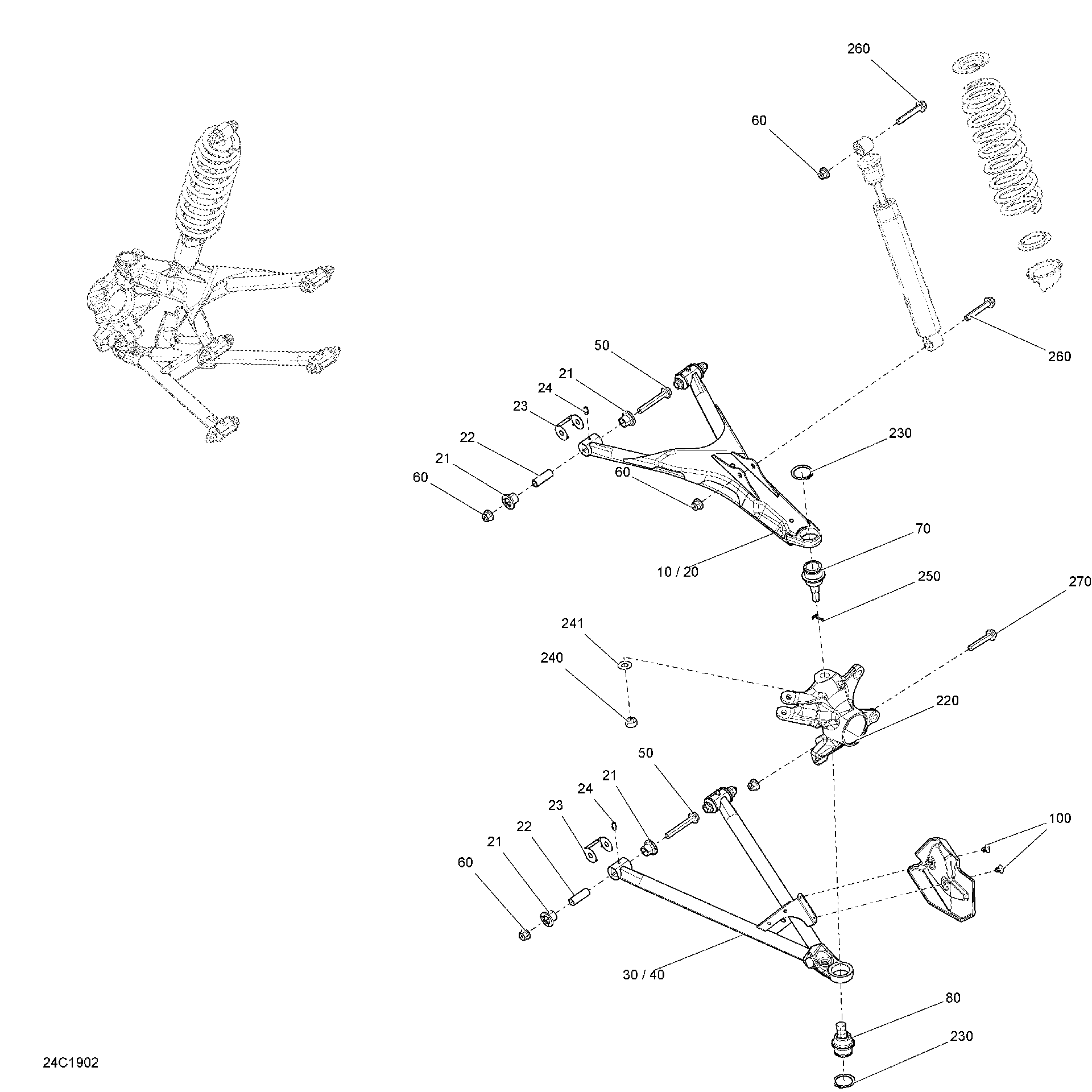 An Image of a Genuine Can-Am Parts Schematic Diagram showing the schematic - FRONT SUSPENSION - HD8 - EXCEPT PACKAGE XT CAB