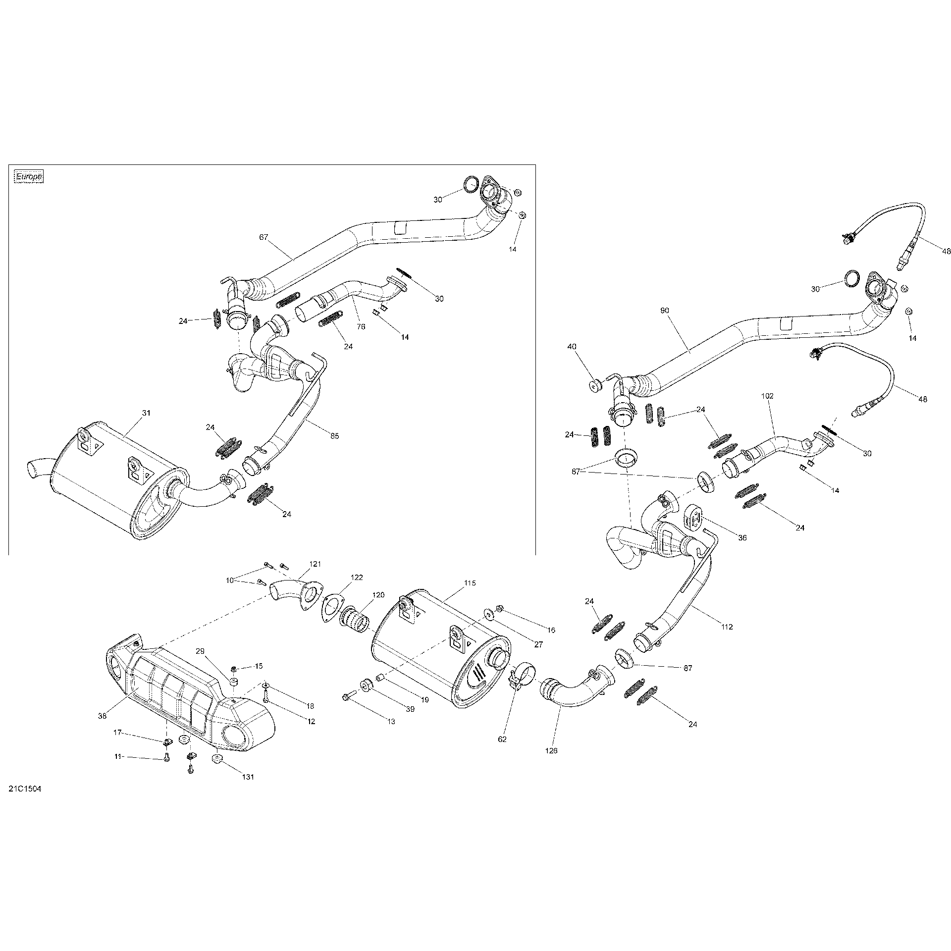 An Image of a Genuine Can-Am Parts Schematic Diagram showing the schematic - EXHAUST SYSTEM _21C1504