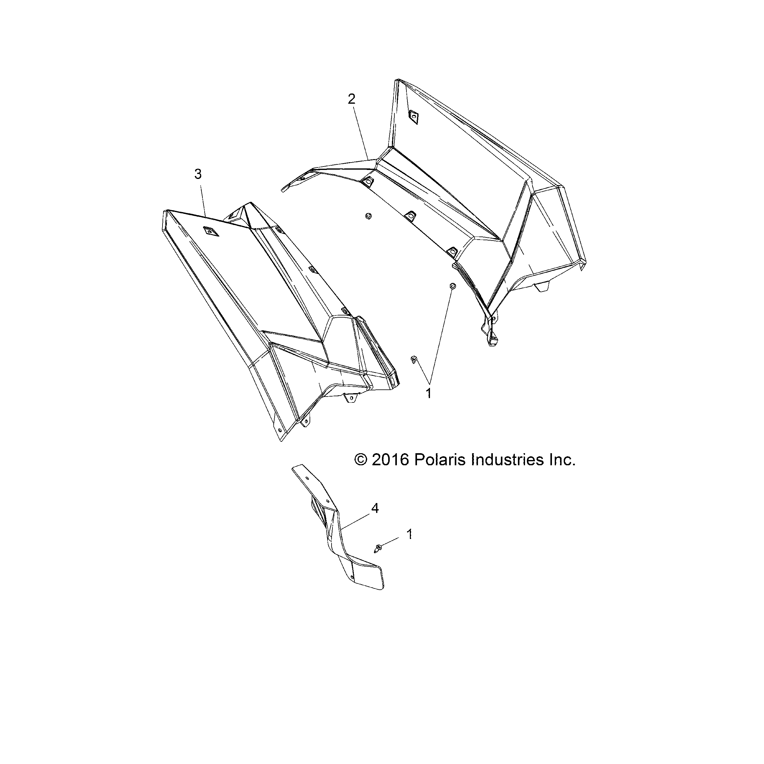 An Image of a Genuine Polaris Parts Schematic Diagram showing the schematic - BODY: REAR CAB - 2019 POLARIS SCRAMBLER 850 48"