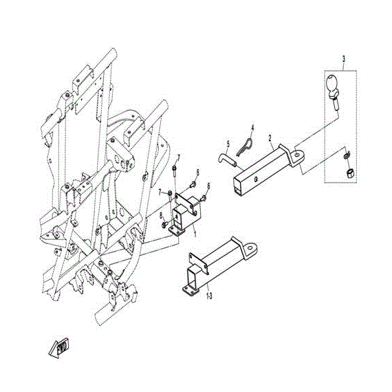 An Image of a genuine CFMOTO Parts Schematic Diagram showing the group - TOWING BRACKET - 2015 CFMOTO CFORCE 800 X8