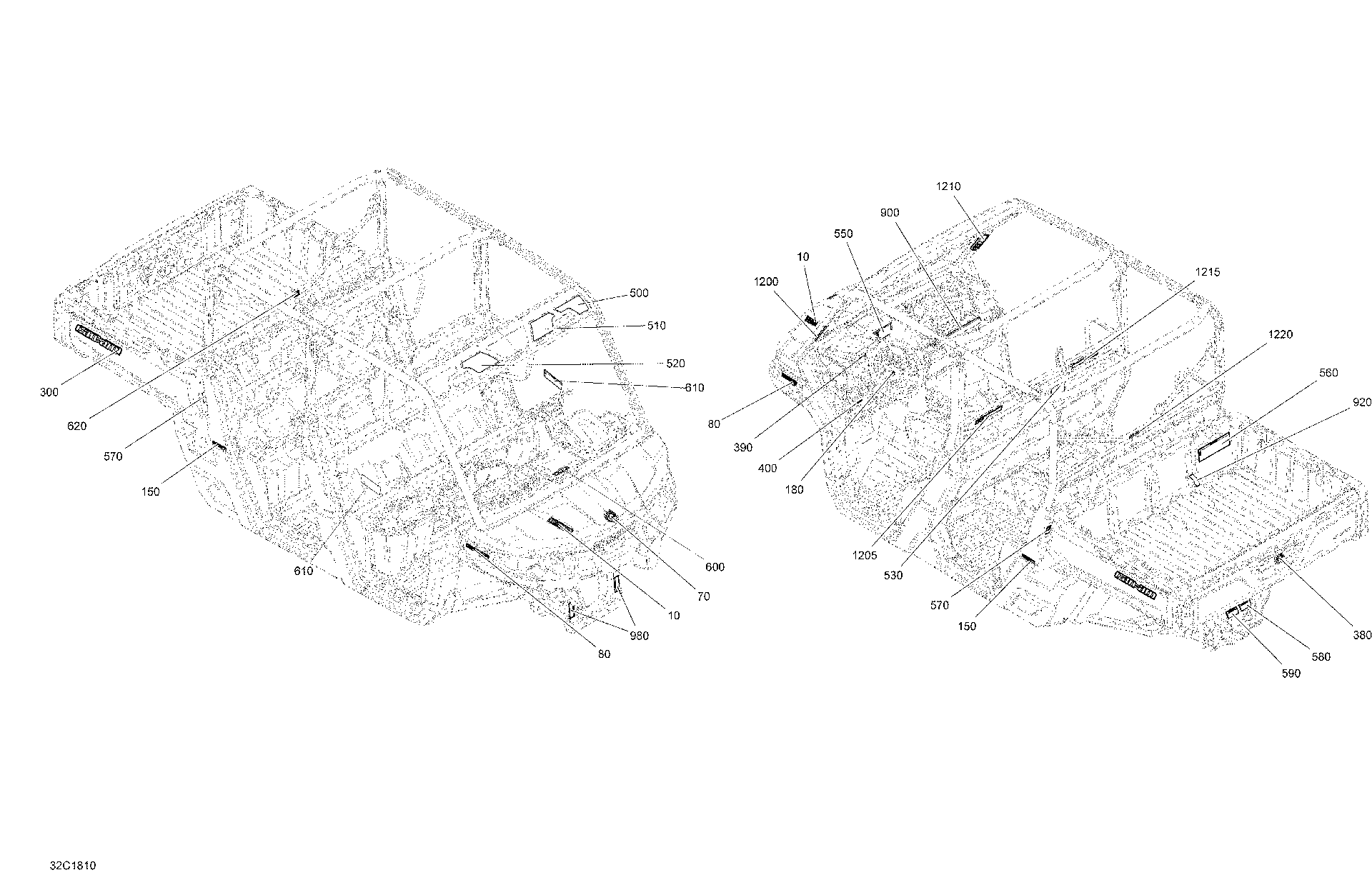 An Image of a Genuine Can-Am Parts Schematic Diagram showing the schematic - DECALS DEFENDER MAX - HD10 - XT CAB