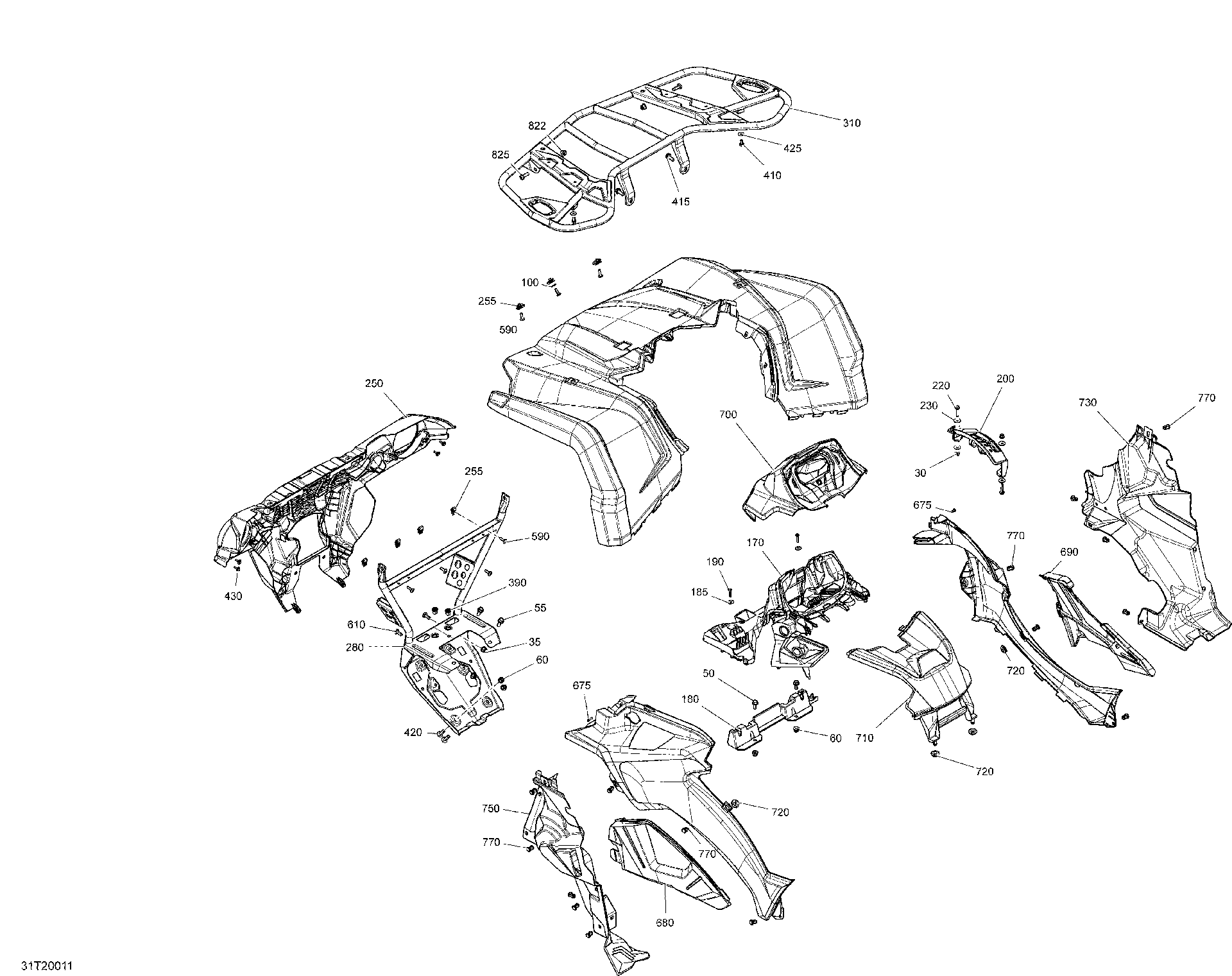 An Image of a Genuine Can-Am Parts Schematic Diagram showing the schematic - BODY - FRONT SECTION