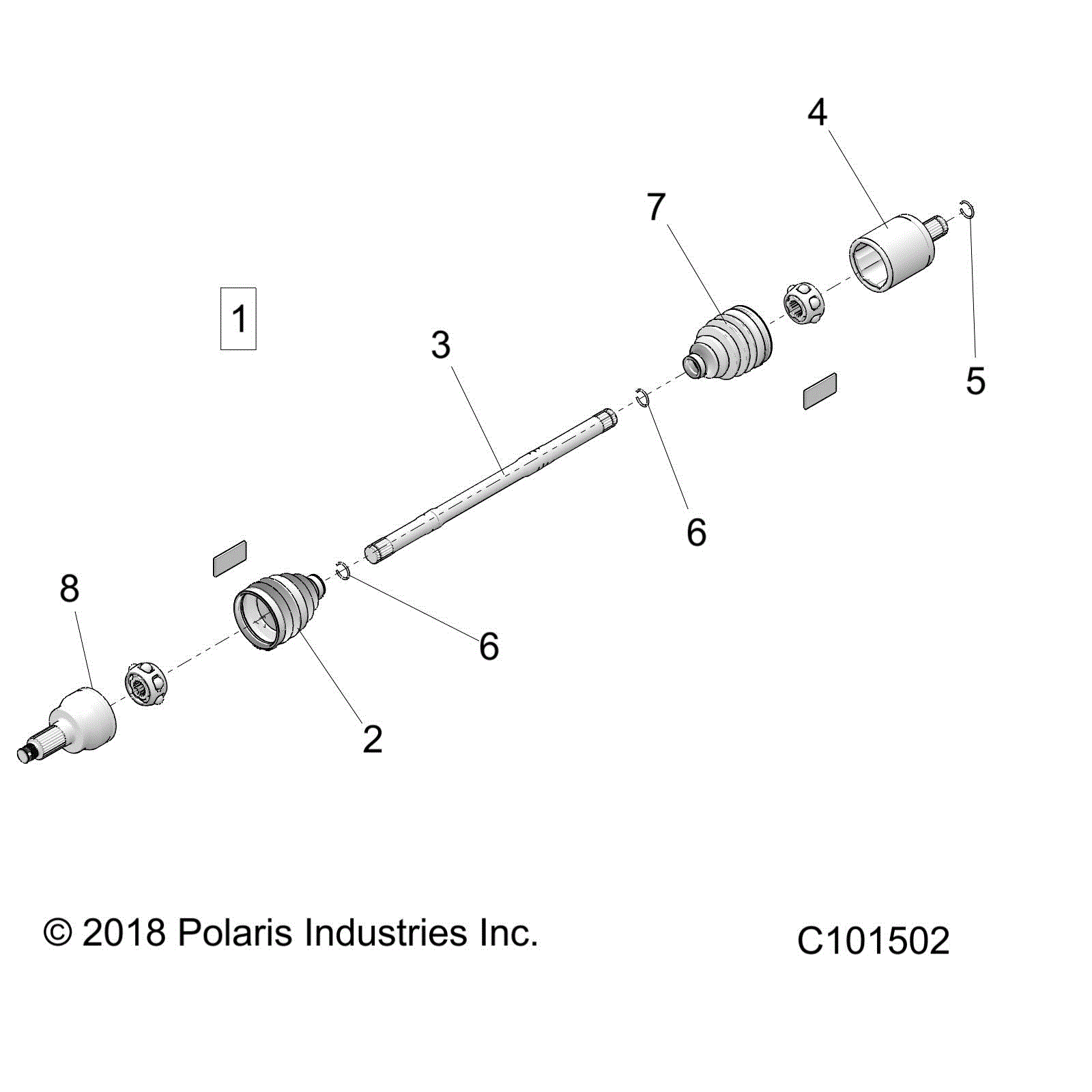 An Image of a Genuine Polaris Parts Schematic Diagram showing the schematic - DRIVE TRAIN: REAR HALF SHAFT - 2023 POLARIS SCRAMBLER XP 1000 S 55" 49S