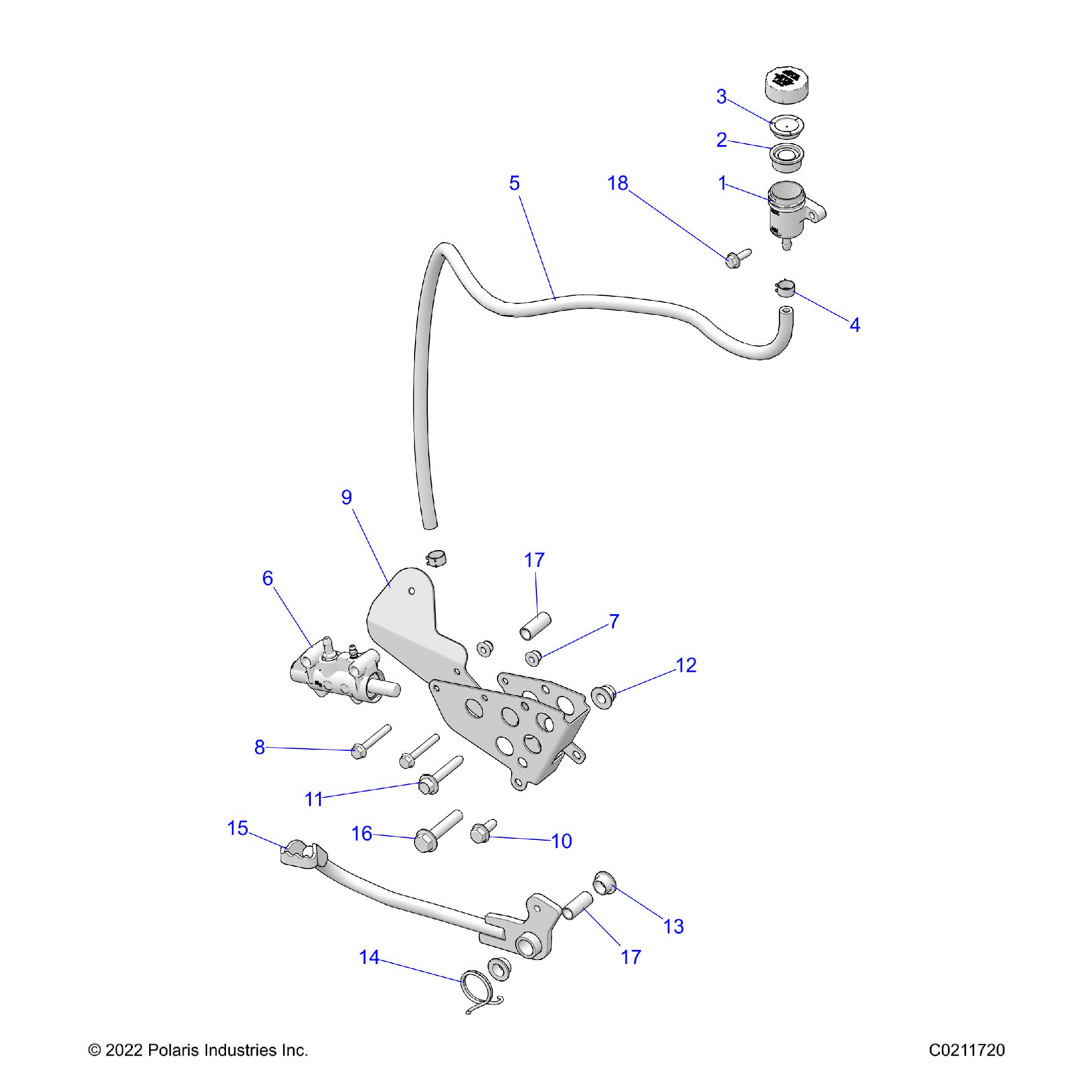 An Image of a Genuine Polaris Parts Schematic Diagram showing the schematic - BRAKES: BRAKE PEDAL and MASTER CYLINDER - 2024 POLARIS SCRAMBLER XP 1000 55" 49S