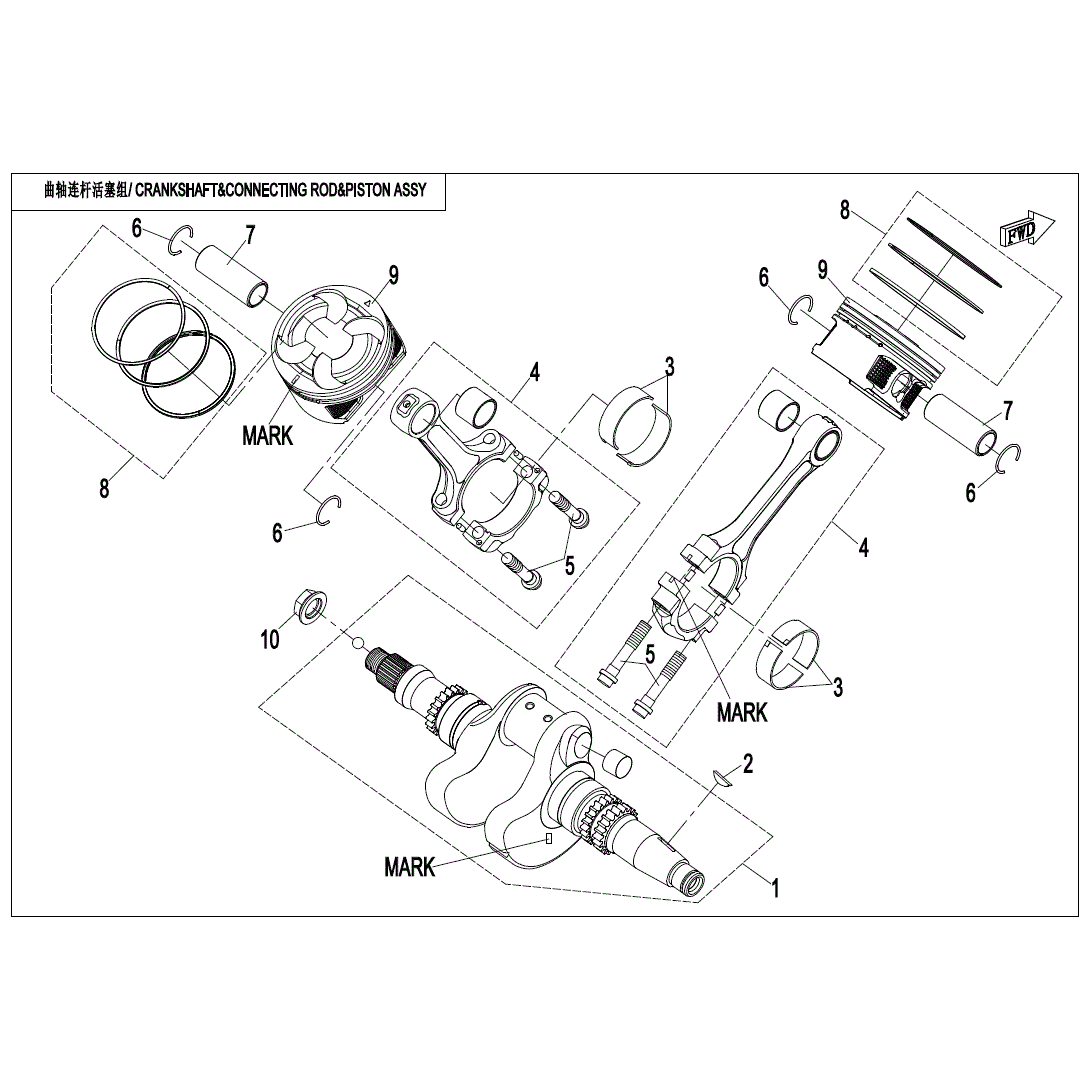 An Image of a Genuine CFMOTO Parts Schematic Diagram showing the schematic - CRANKSHAFT&CONNECTING ROD&PISTON ASSY. - 2021 CFMOTO ZFORCE 800 Trail
